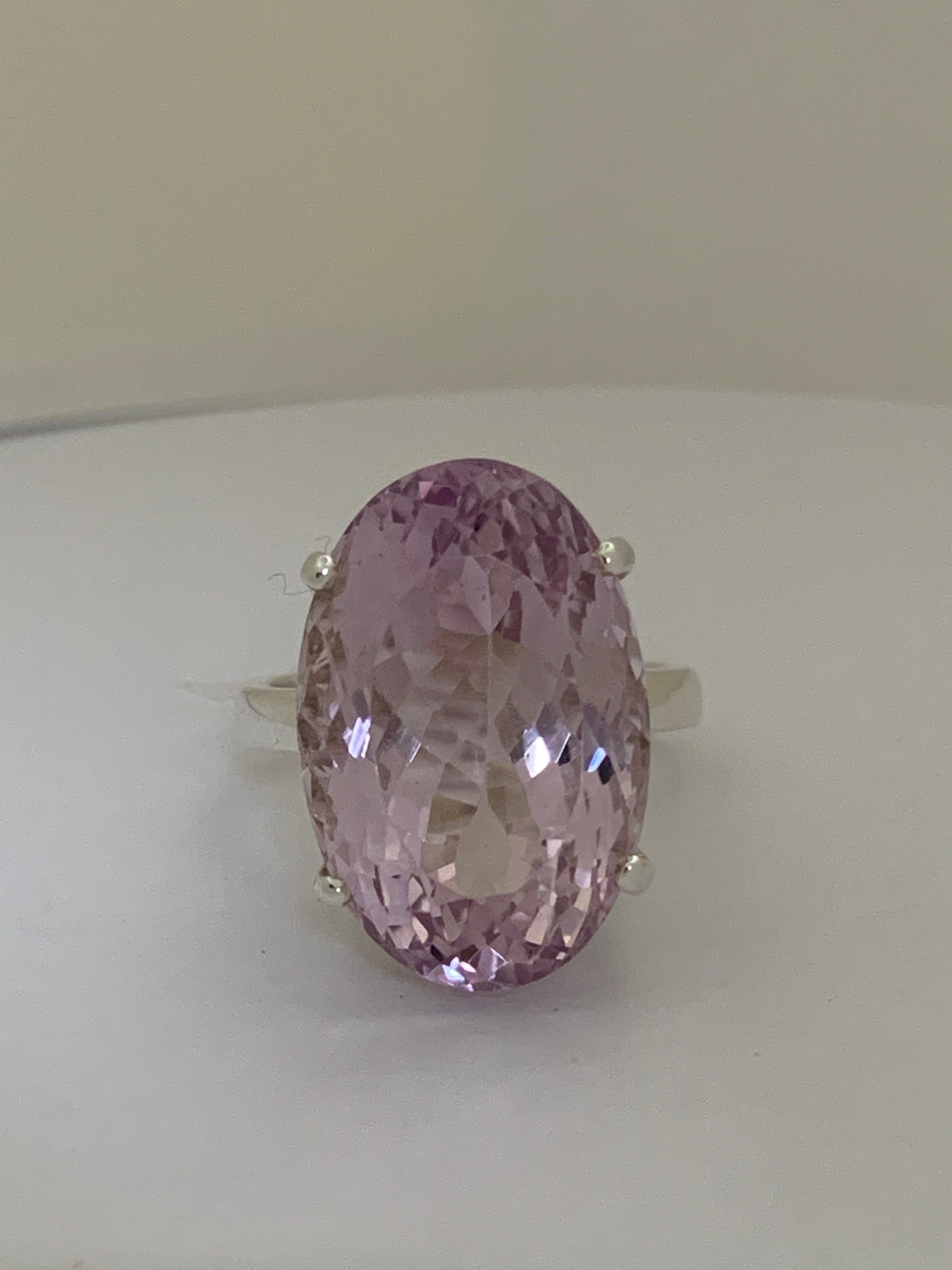 Oval Cut Light Pink Amethyst Ring Set in Sterling Silver