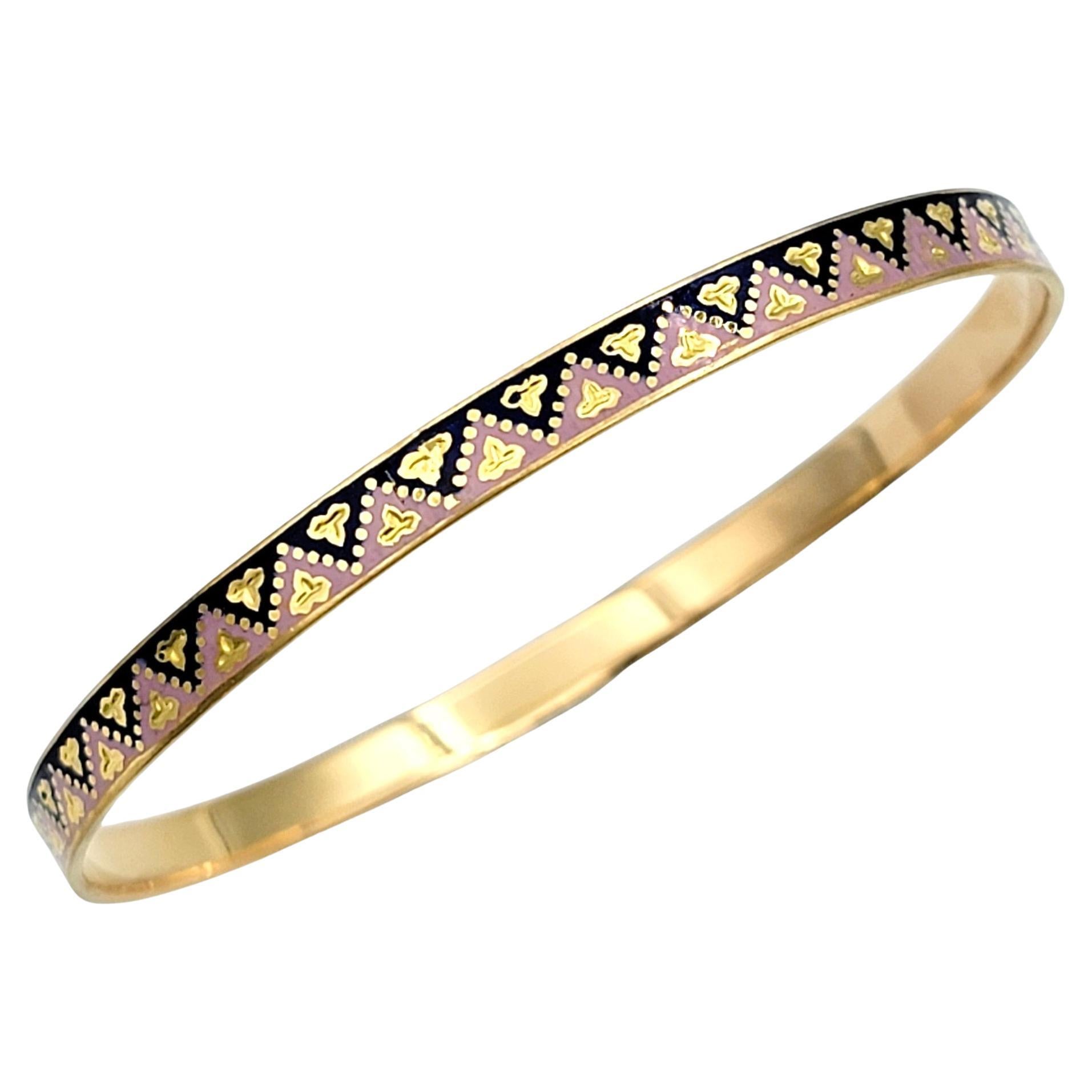 Light Pink and Dark Blue Enamel Design Bangle Bracelet in 22 Karat Yellow Gold
