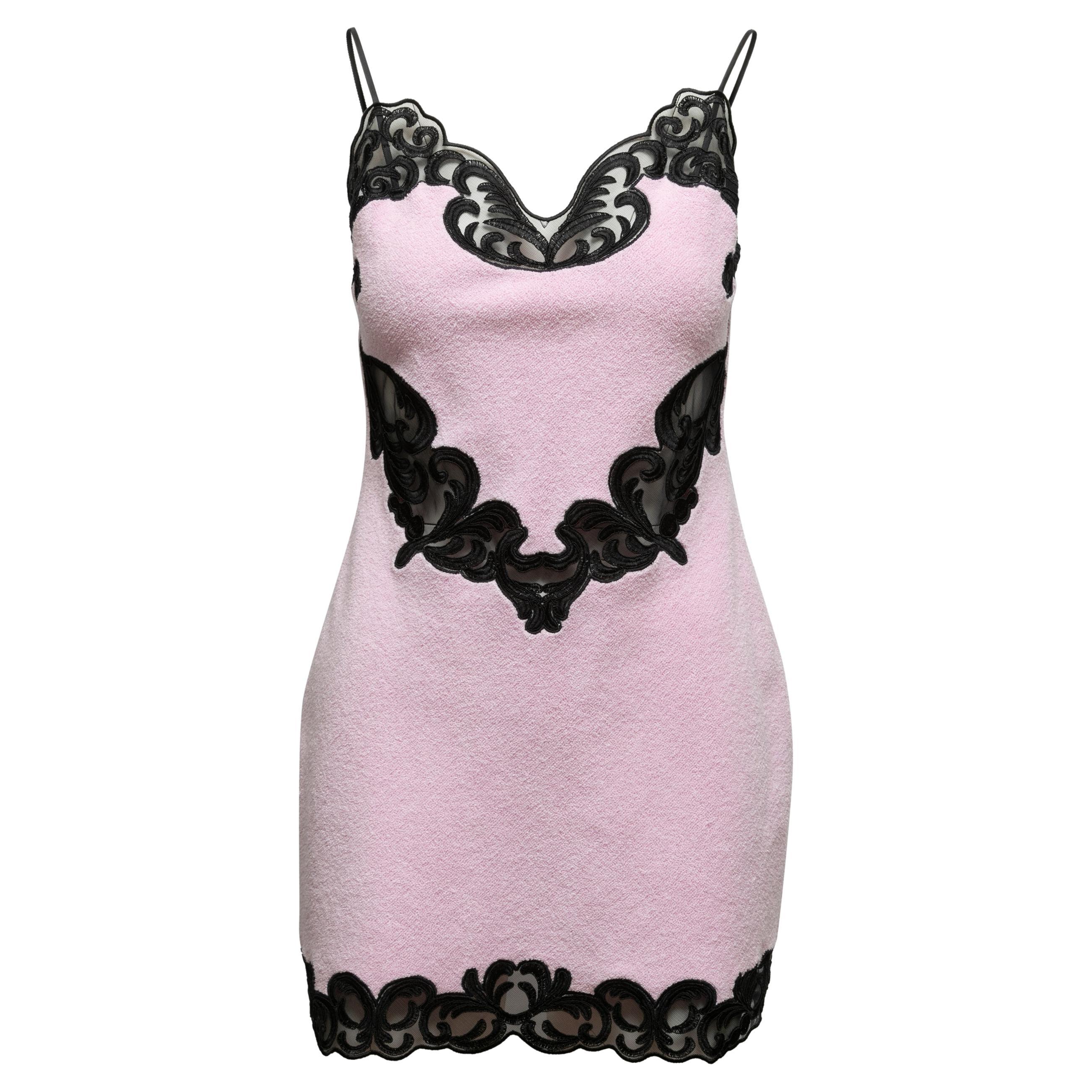 Light Pink & Black Alexander Wang Terry Cloth & Lace Mini Dress Size US 6