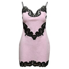 Vintage Light Pink & Black Alexander Wang Terry Cloth & Lace Mini Dress Size US 6