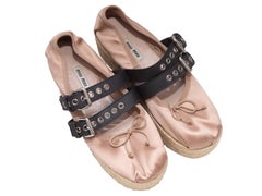 Light Pink & Black Miu Miu Platform Mary Jane Espadrilles