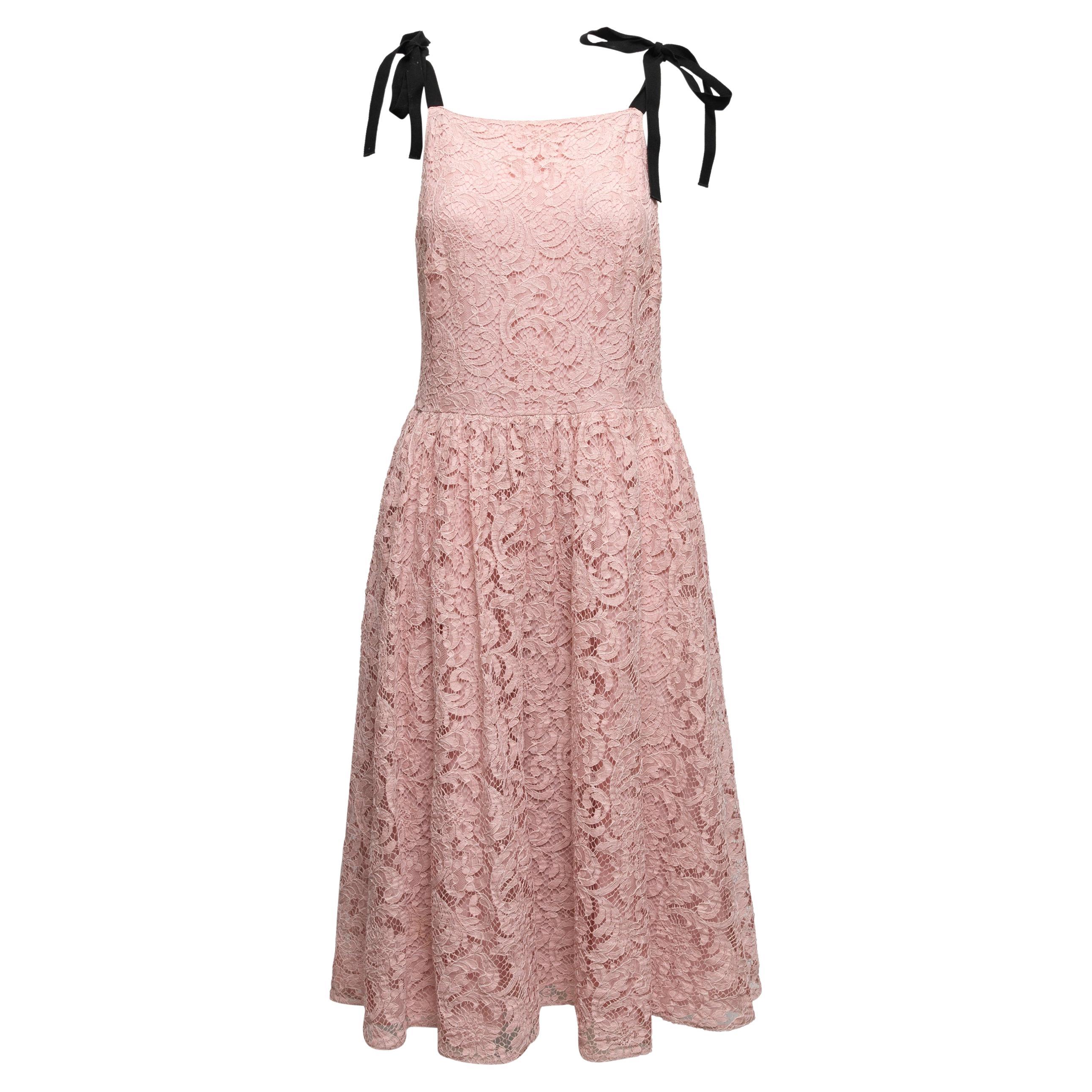 Light Pink & Black Prada Chantilly Lace Dress Size IT 46 For Sale