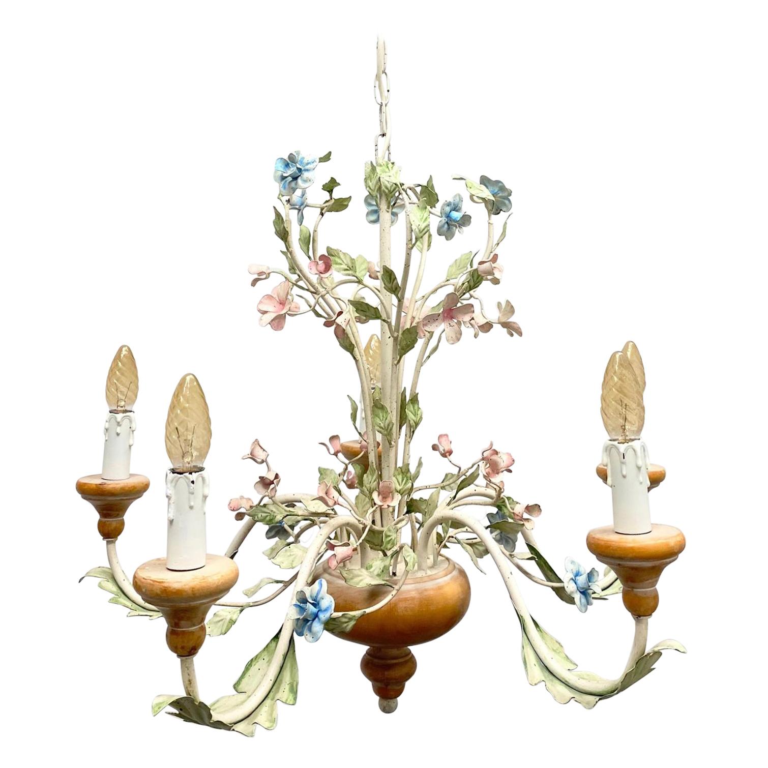 Light Pink, Blue and Mint Shabby Chic Florence Style Chandelier, 1960s For Sale