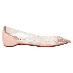 Hellrosa & klares Christian Louboutin Ballett Fl mit spitzem Zehenbereich und Kristallverzierung