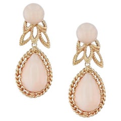 Light Pink Coral Estate Gold Drop Earrings