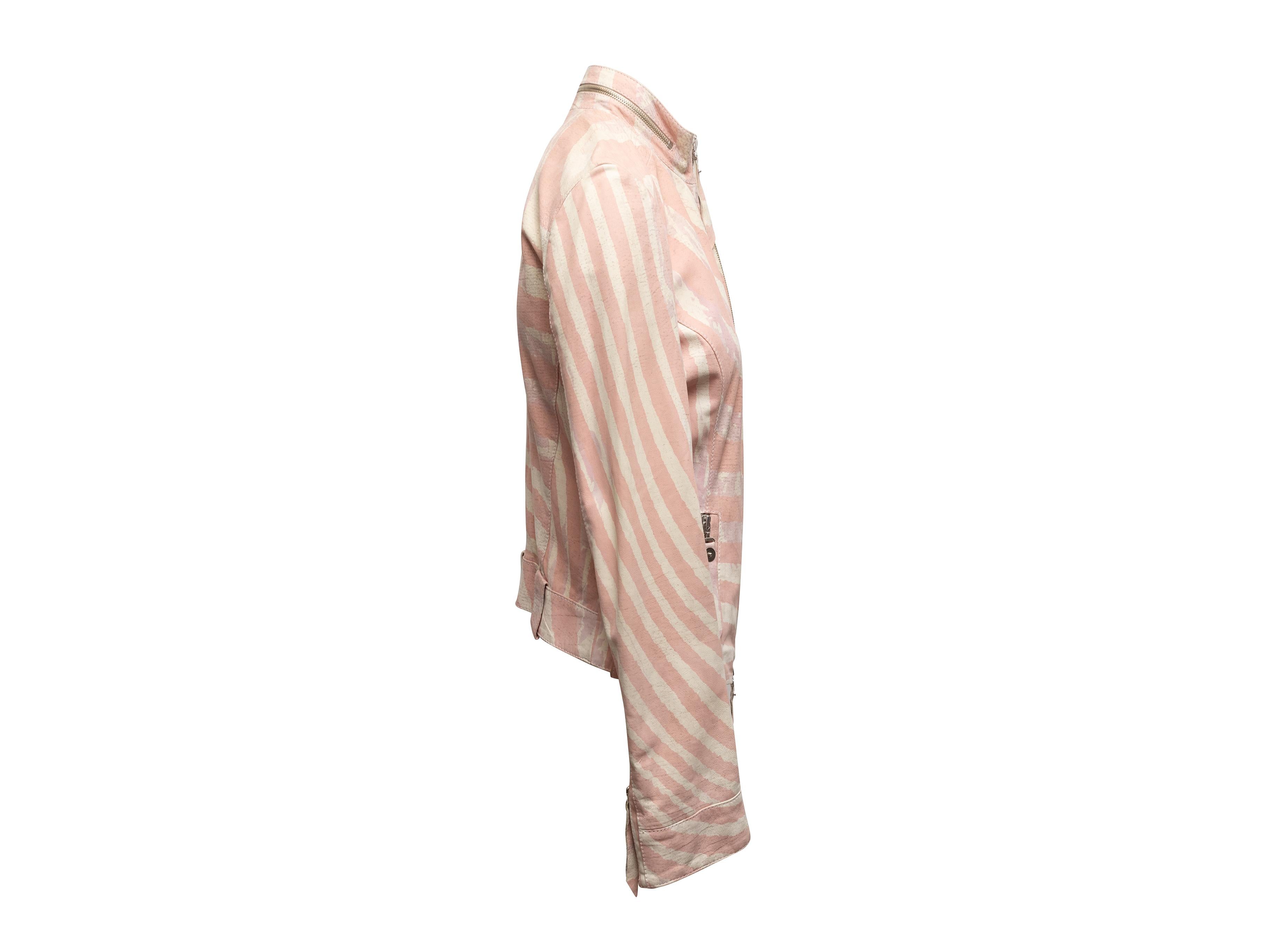 Light Pink & Cream Angelo Mozzillo Striped Leather Jacket Size IT 42 (Weiß) im Angebot