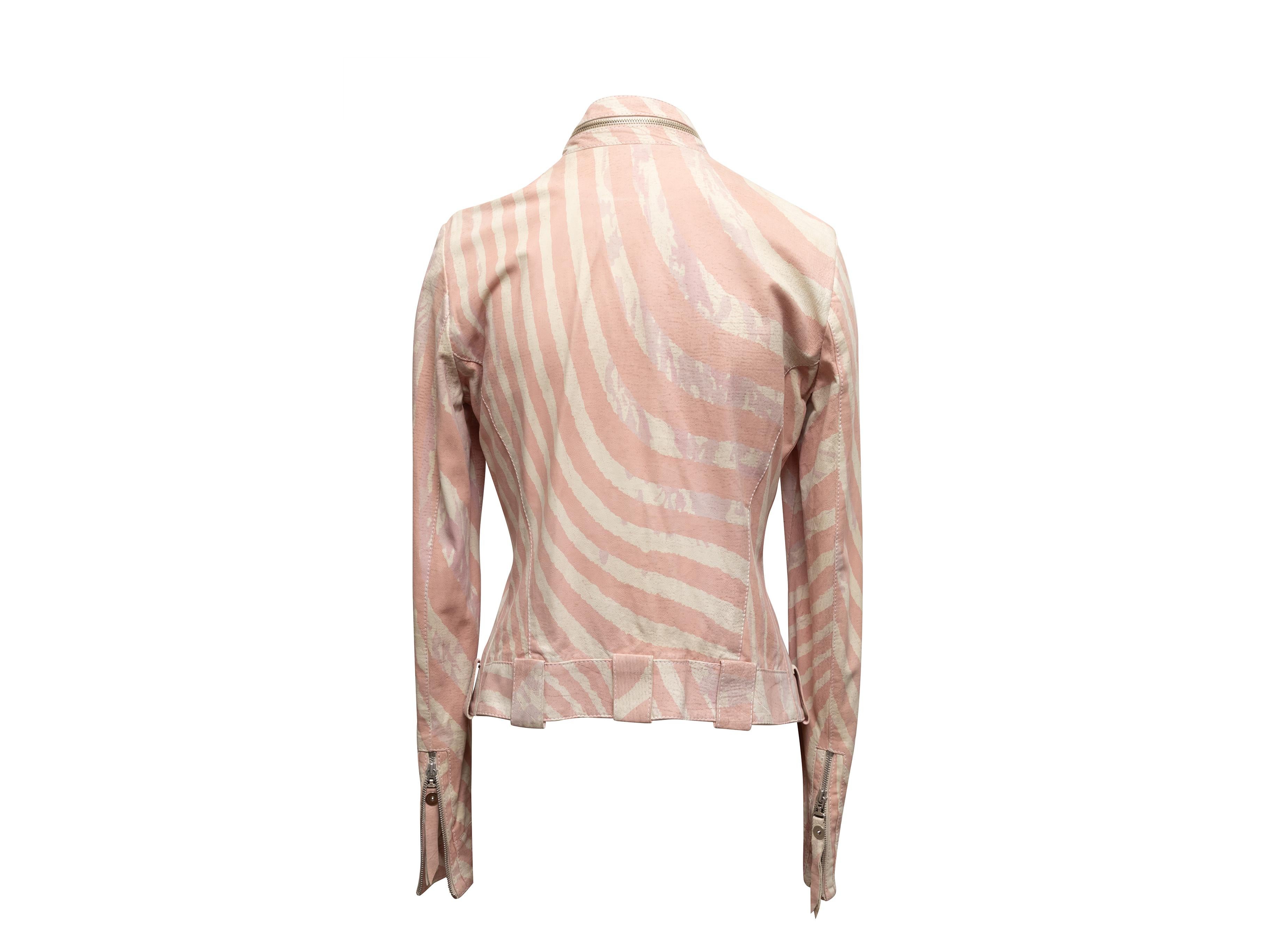 Light Pink & Cream Angelo Mozzillo Striped Leather Jacket Size IT 42 im Zustand „Gut“ im Angebot in New York, NY