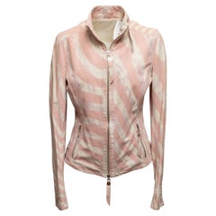 Light Pink & Cream Angelo Mozzillo Striped Leather Jacket Size IT 42