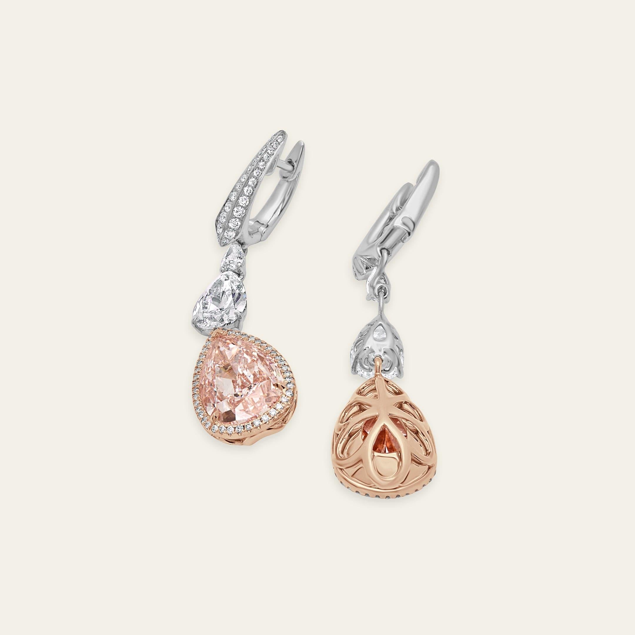 Pear Cut Light Pink Diamond Drop Earrings