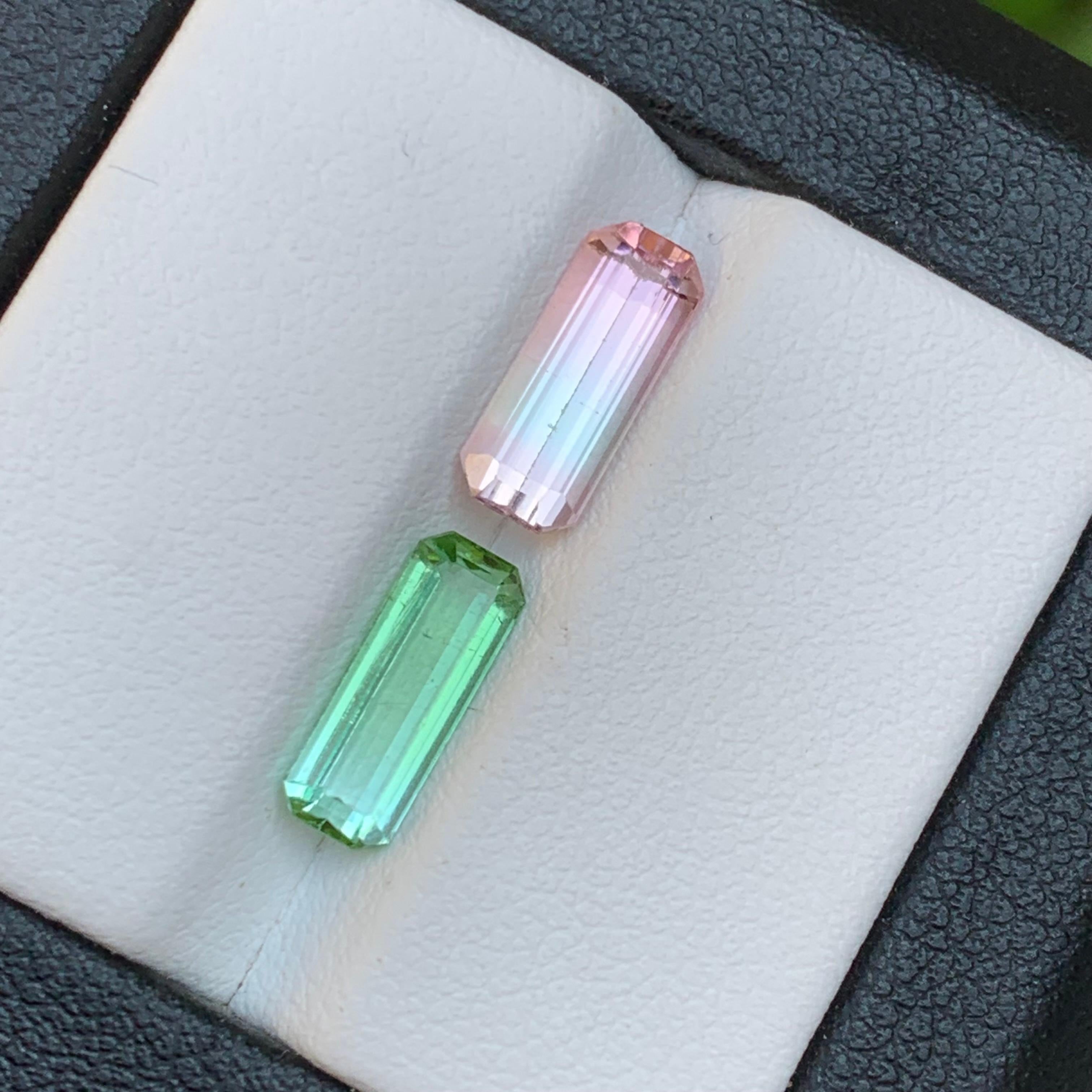 Hellrosa & Grüner natürlicher Turmalin Ring Lose Edelsteine 3,35 Karat Smaragdschliff im Zustand „Neu“ im Angebot in Peshawar, PK