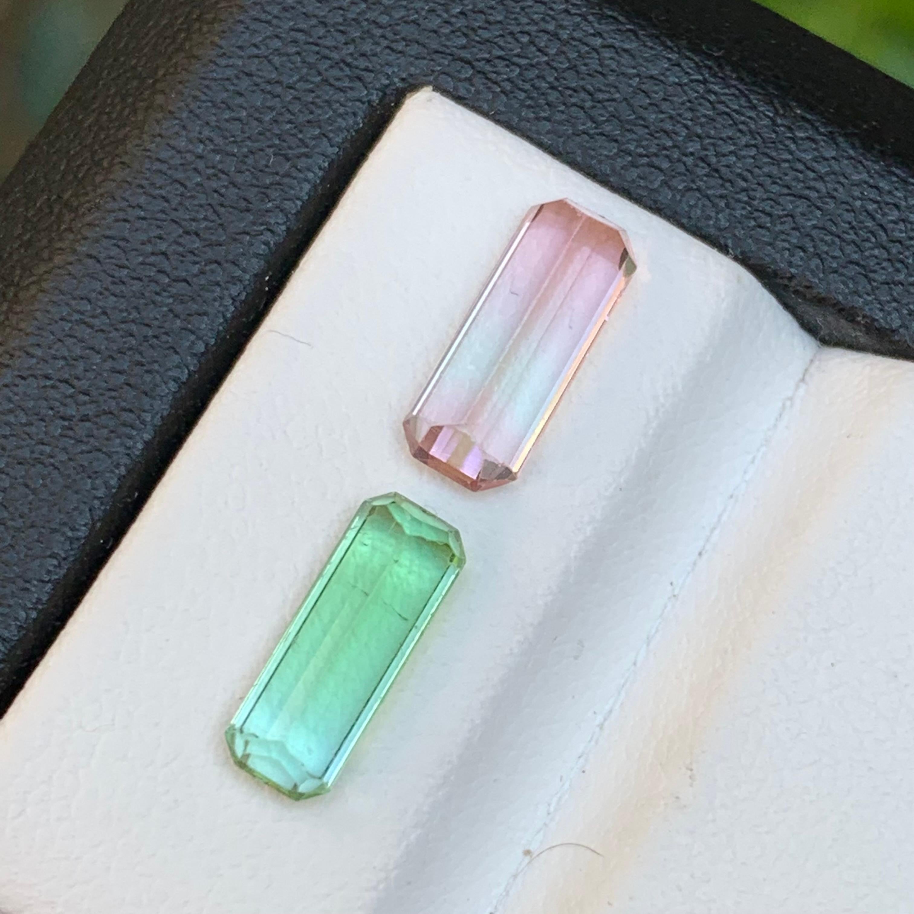 Hellrosa & Grüner natürlicher Turmalin Ring Lose Edelsteine 3,35 Karat Smaragdschliff für Damen oder Herren im Angebot