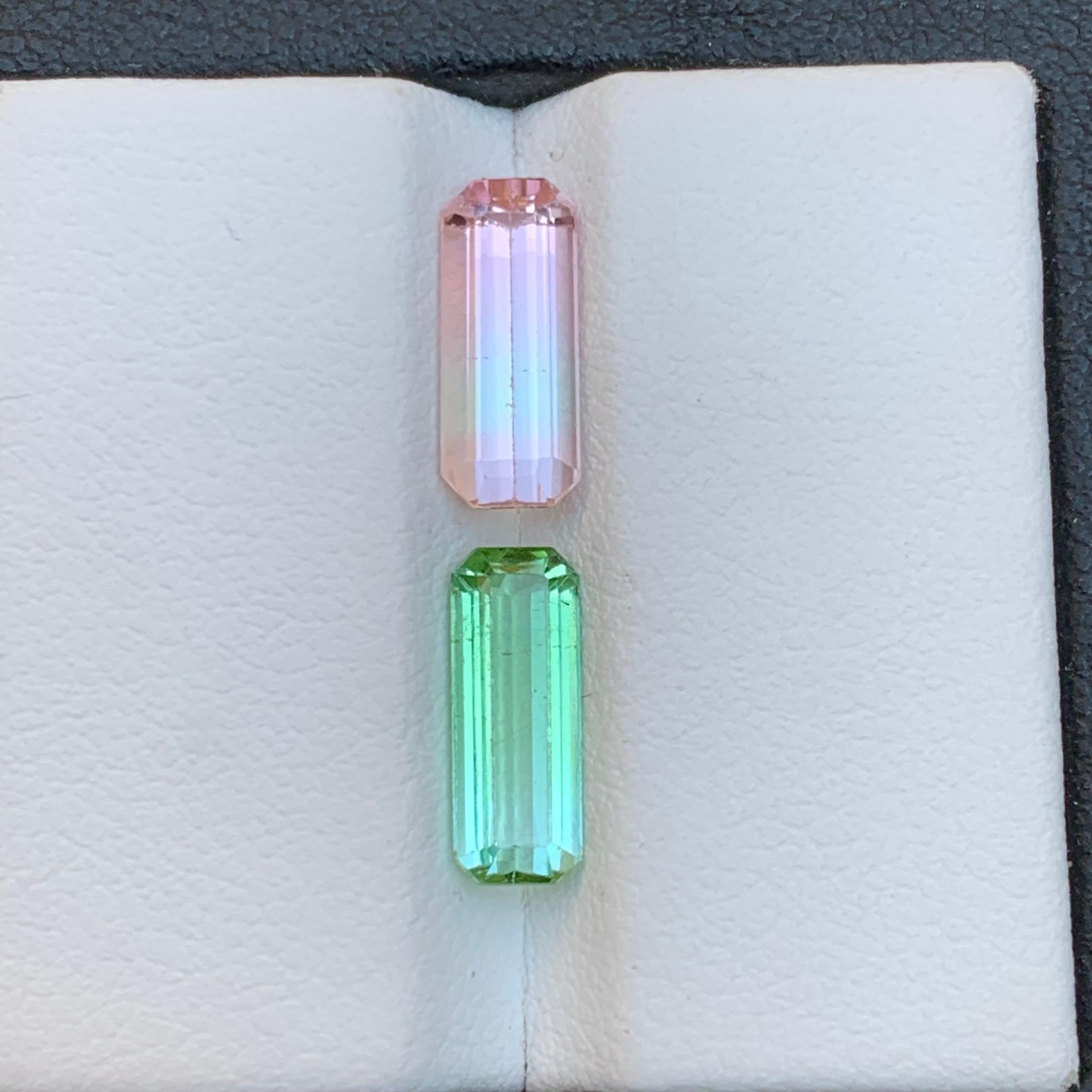 Hellrosa & Grüner natürlicher Turmalin Ring Lose Edelsteine 3,35 Karat Smaragdschliff im Angebot 2