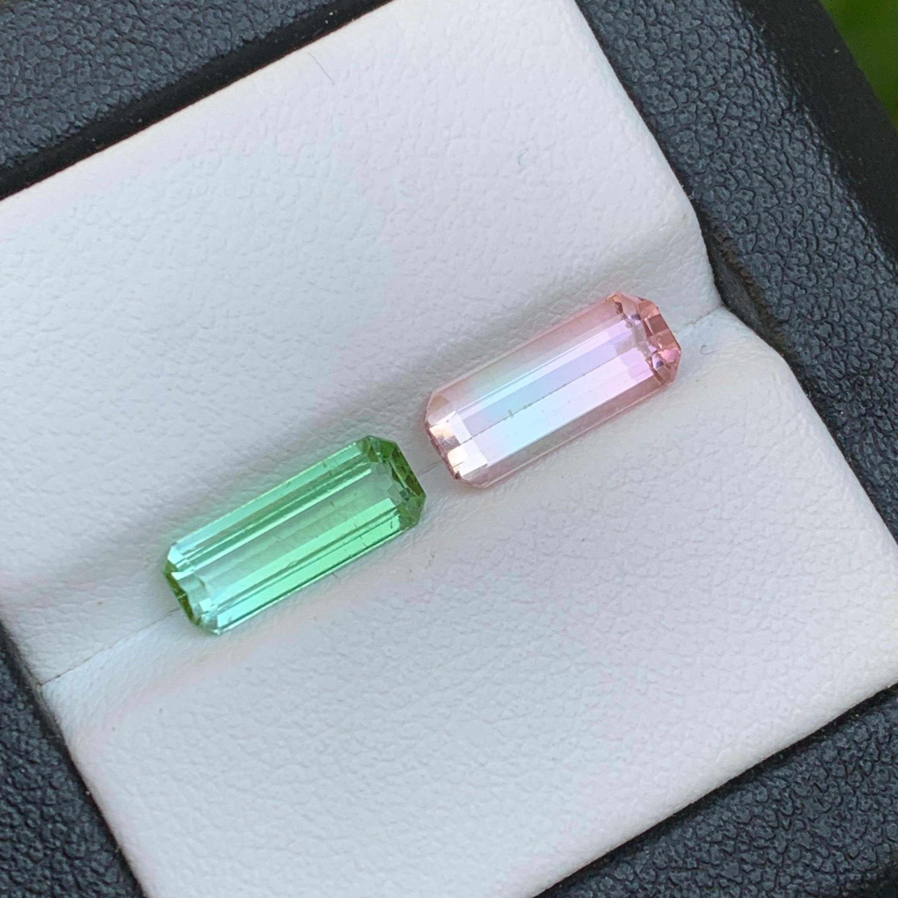 Hellrosa & Grüner natürlicher Turmalin Ring Lose Edelsteine 3,35 Karat Smaragdschliff im Angebot 3