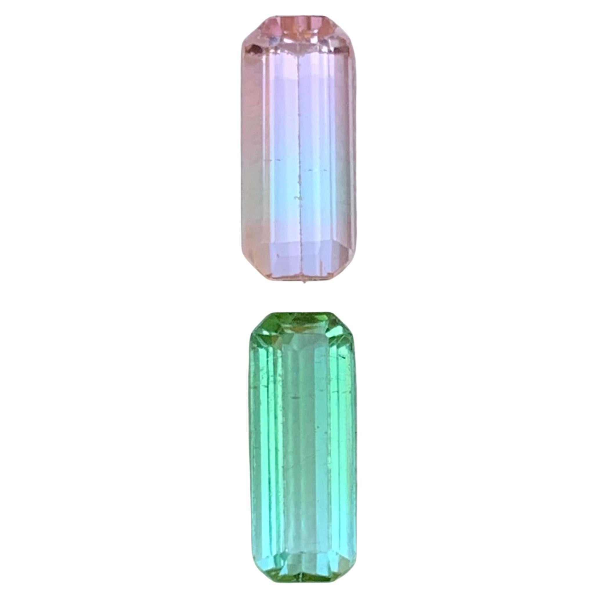 Light Pink & Green Natural Tourmaline Ring Loose Gemstones 3.35 Ct Emerald Cut