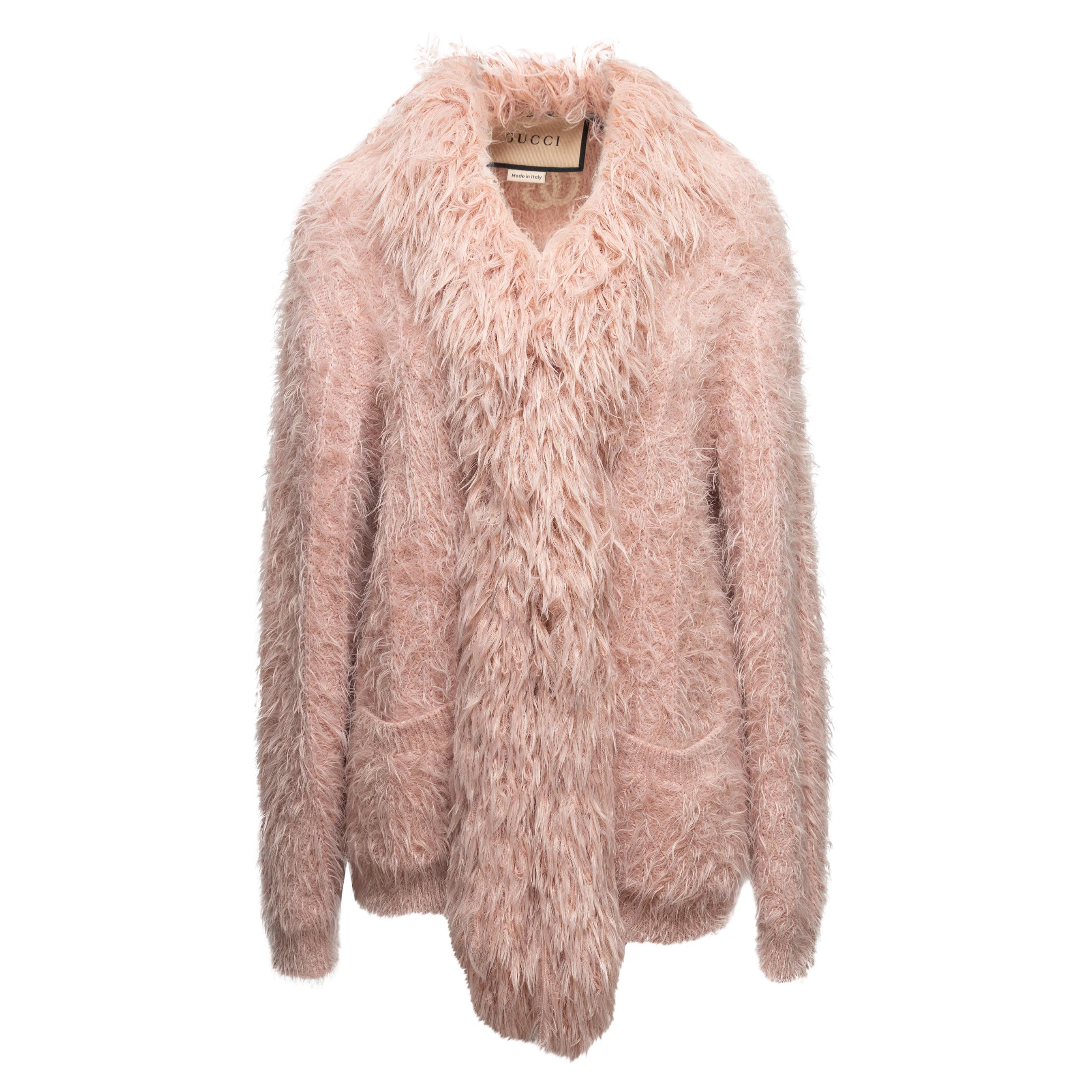 Light Pink Gucci 2022 Wool-Blend Fuzzy Cardigan Size US L