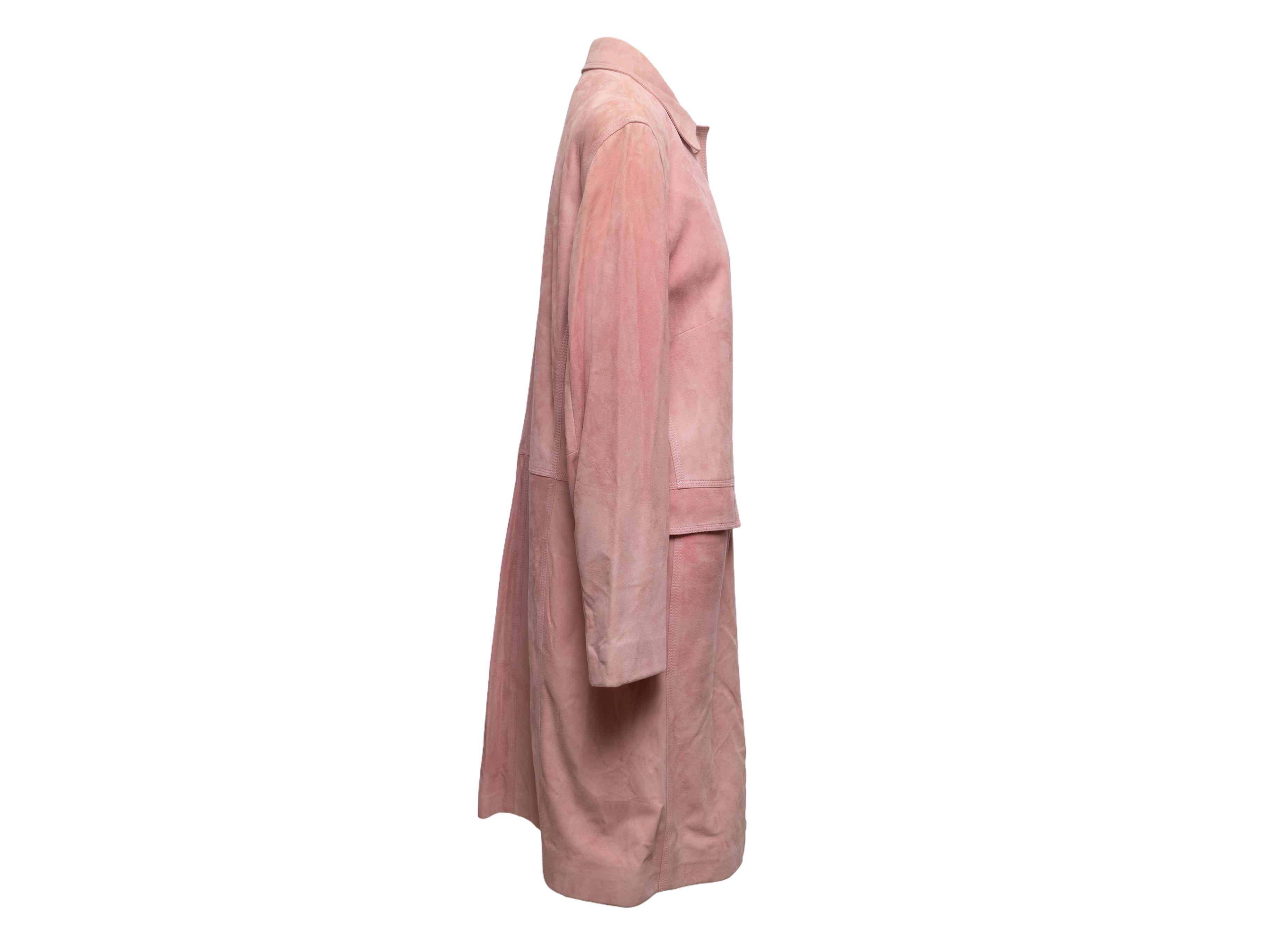 Brown Light Pink Louis Feraud Long Suede Coat Size FR 44