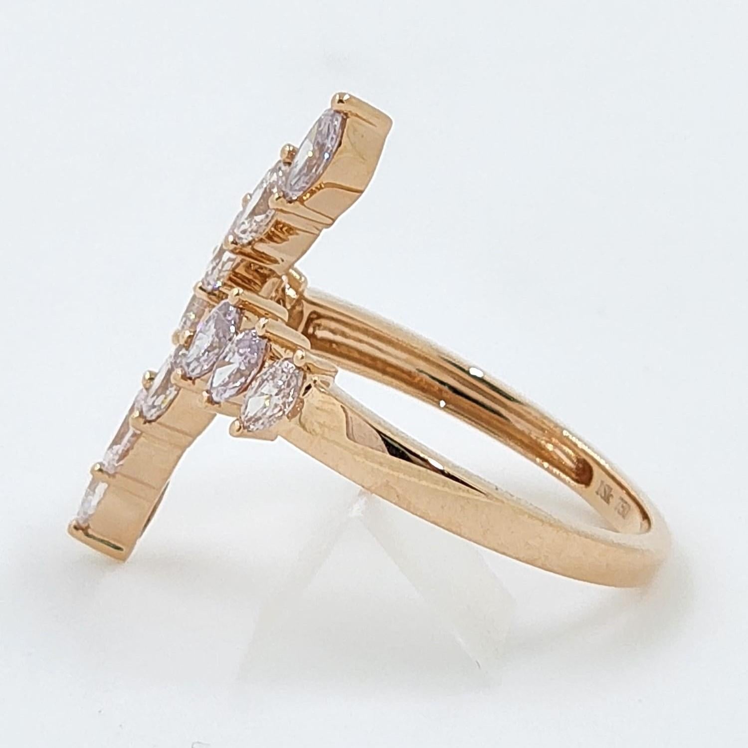 Art Deco Light Pink Marquise Diamond Ring in 18 Karat Rose Gold For Sale