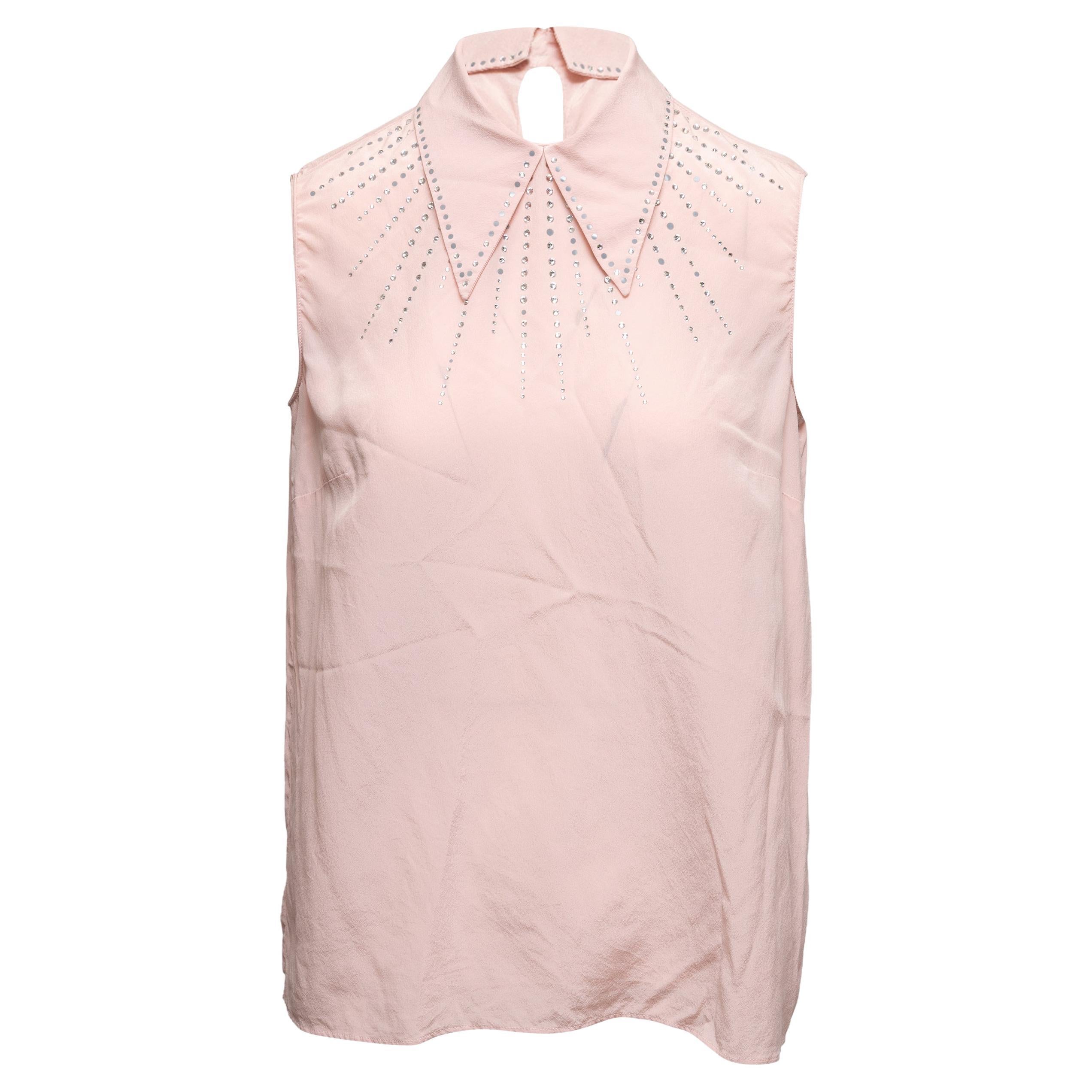 Light Pink Miu Miu Embellished Sleeveless Top Size US S For Sale