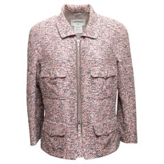 Hellrosa & mehrfarbige Chanel Tweed-Jacke aus Baumwolle und Seidenmischung mit Reißverschluss Größe FR 48