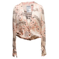 Light Pink & Multicolor Chanel Silk Floral Print Blouse Size FR 36