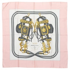 Light Pink & Multicolor Hermes Brides de Gala Motif Print Silk Scarf