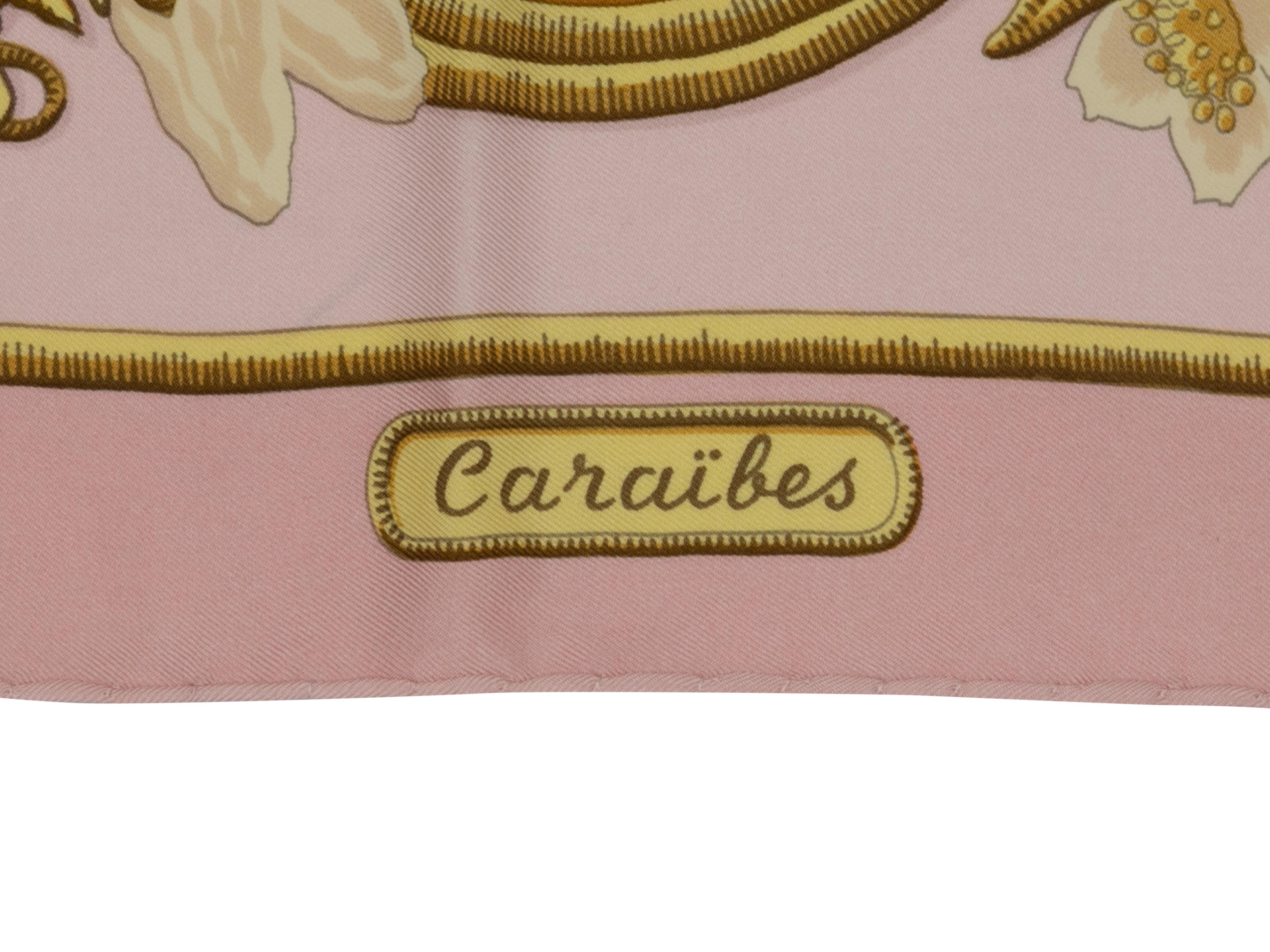 Beige Light Pink & Multicolor Hermes Caraibes Motif Printed Silk Scarf