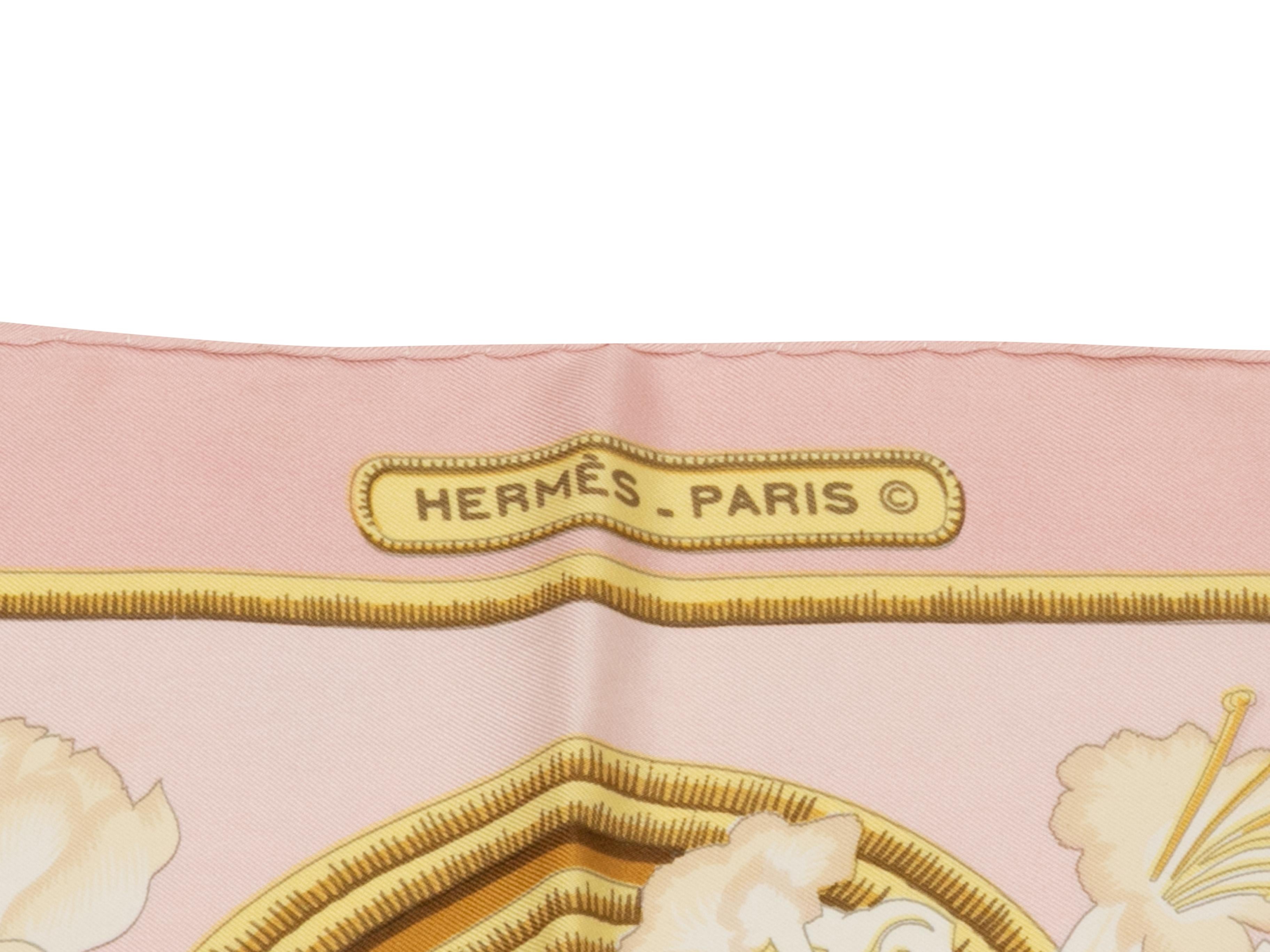 Light Pink & Multicolor Hermes Caraibes Motif Printed Silk Scarf In Good Condition In New York, NY