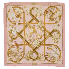 Light Pink & Multicolor Hermes Caraibes Motif Printed Silk Scarf