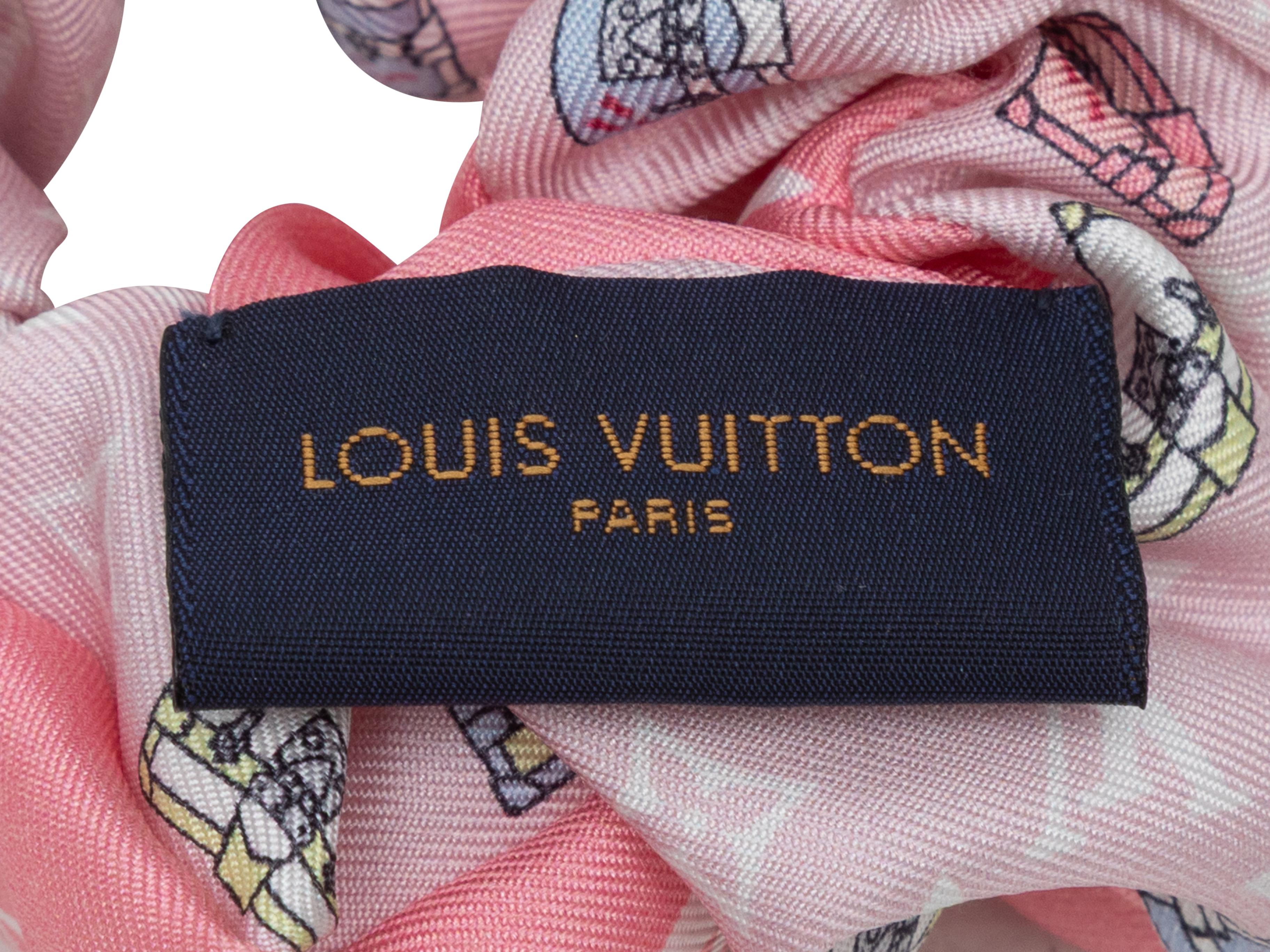 Coletero de seda rosa claro y estampado de monogramas multicolor de Louis Vuitton. 5