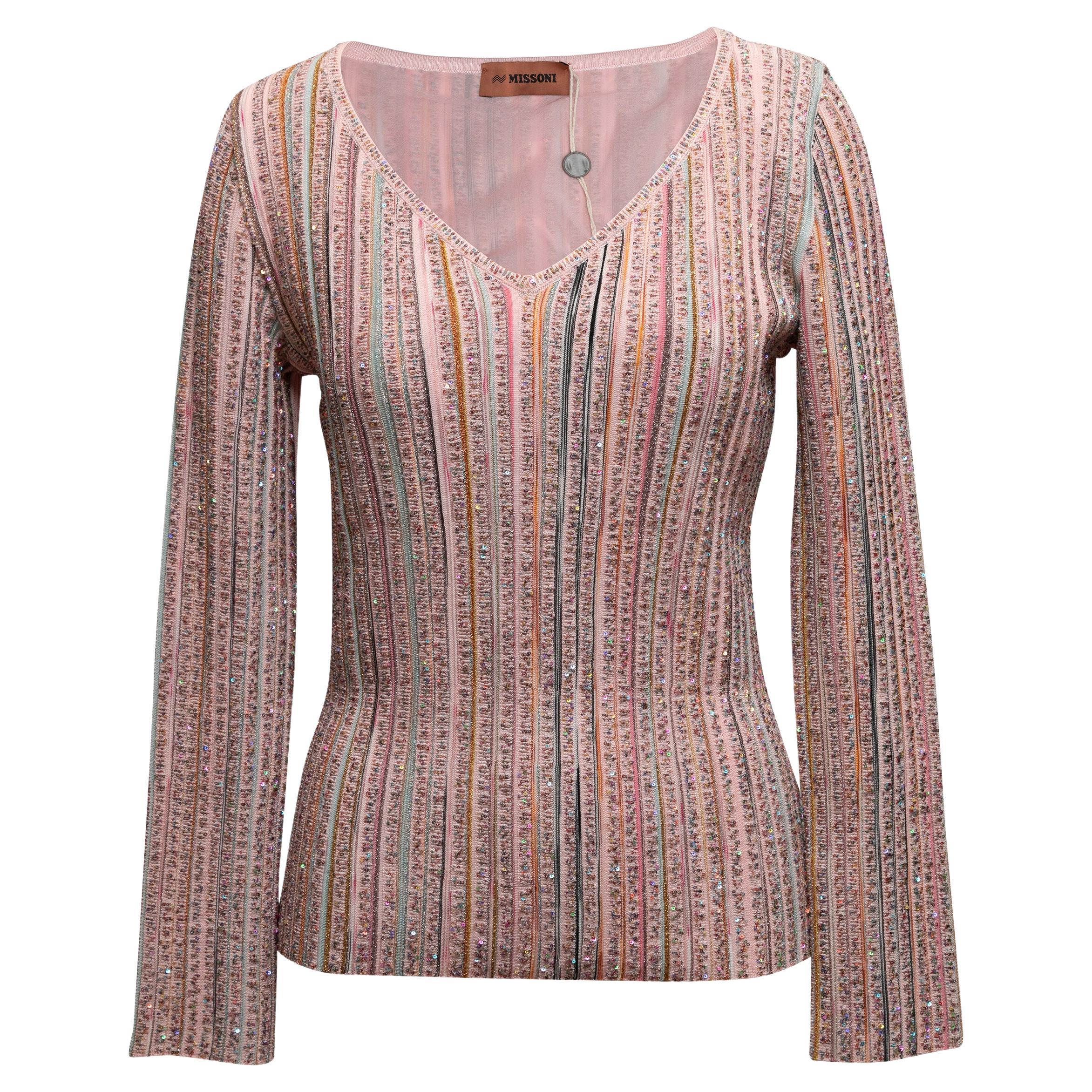 Maglione con paillettes a righe rosa chiaro e multicolore Missoni Taglia IT 46