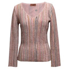 Hellrosa & mehrfarbiger Missoni gestreifter Paillettenpullover mit Paillettenbesatz Größe IT 46