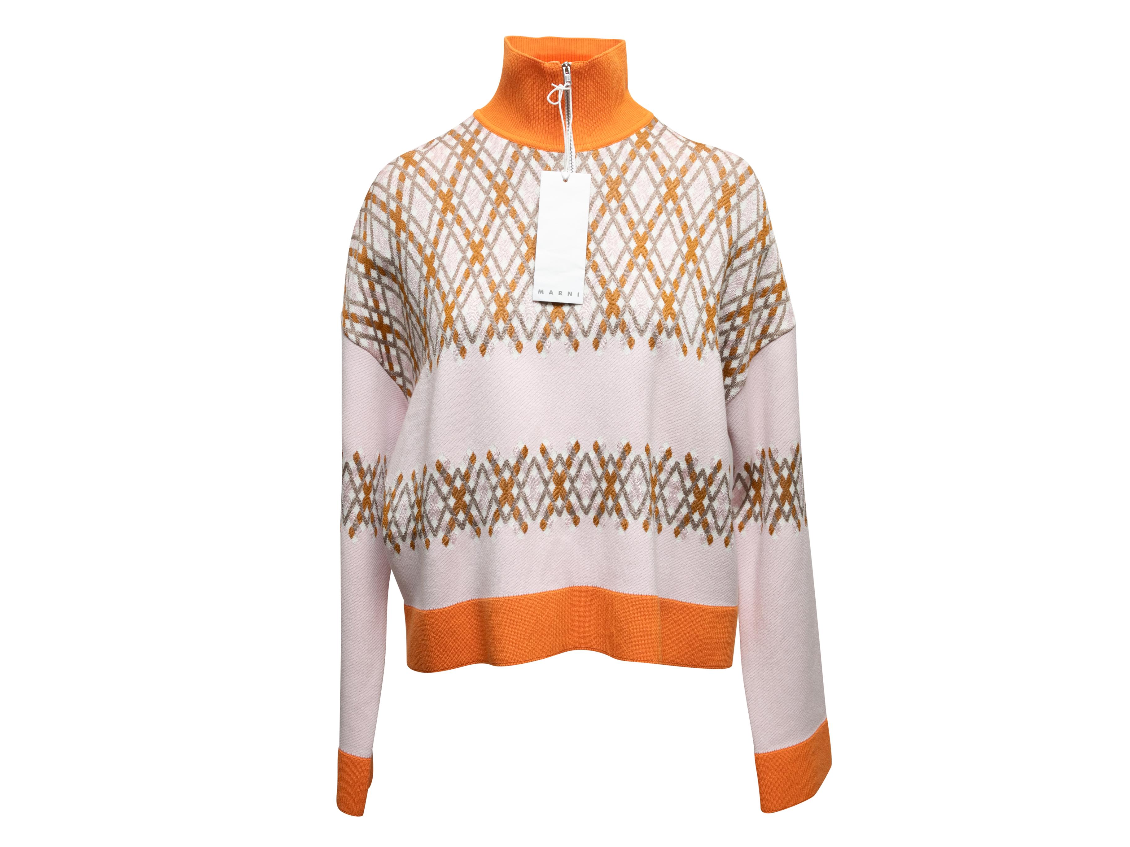 Light Pink & Orange Knit Half-Zip Sweater Size EU 44 For Sale 1