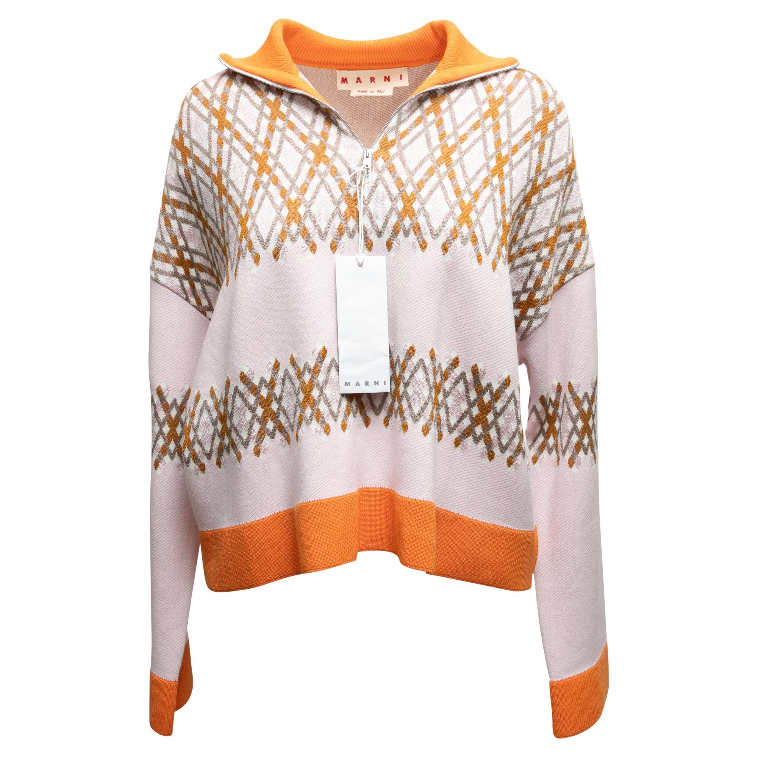 Light Pink & Orange Knit Half-Zip Sweater Size EU 44 For Sale