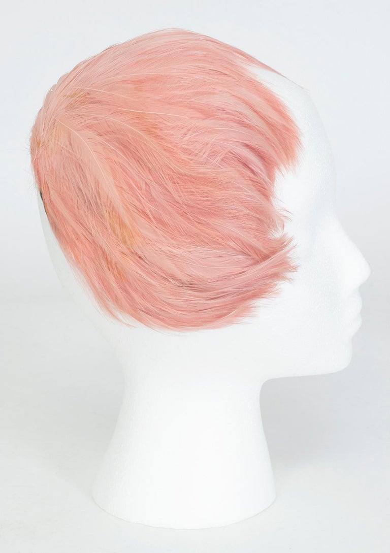 Gray Light Pink Ostrich Feather Pixie Wig Casque Skullcap Headpiece – S-M, 1950s For Sale