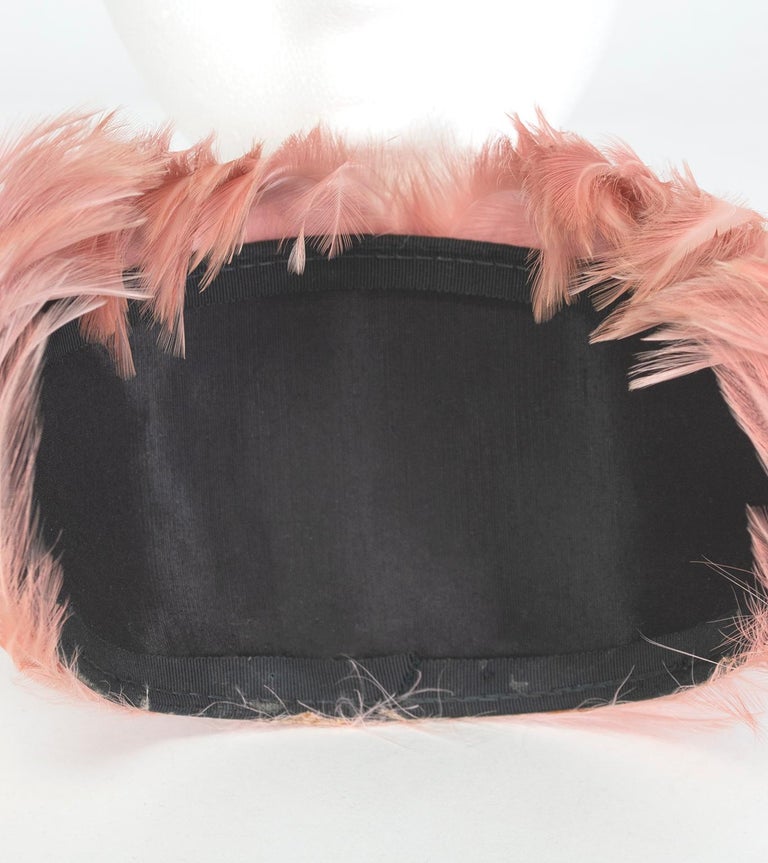 Light Pink Ostrich Feather Pixie Wig Casque Skullcap Headpiece – S-M, 1950s For Sale 1