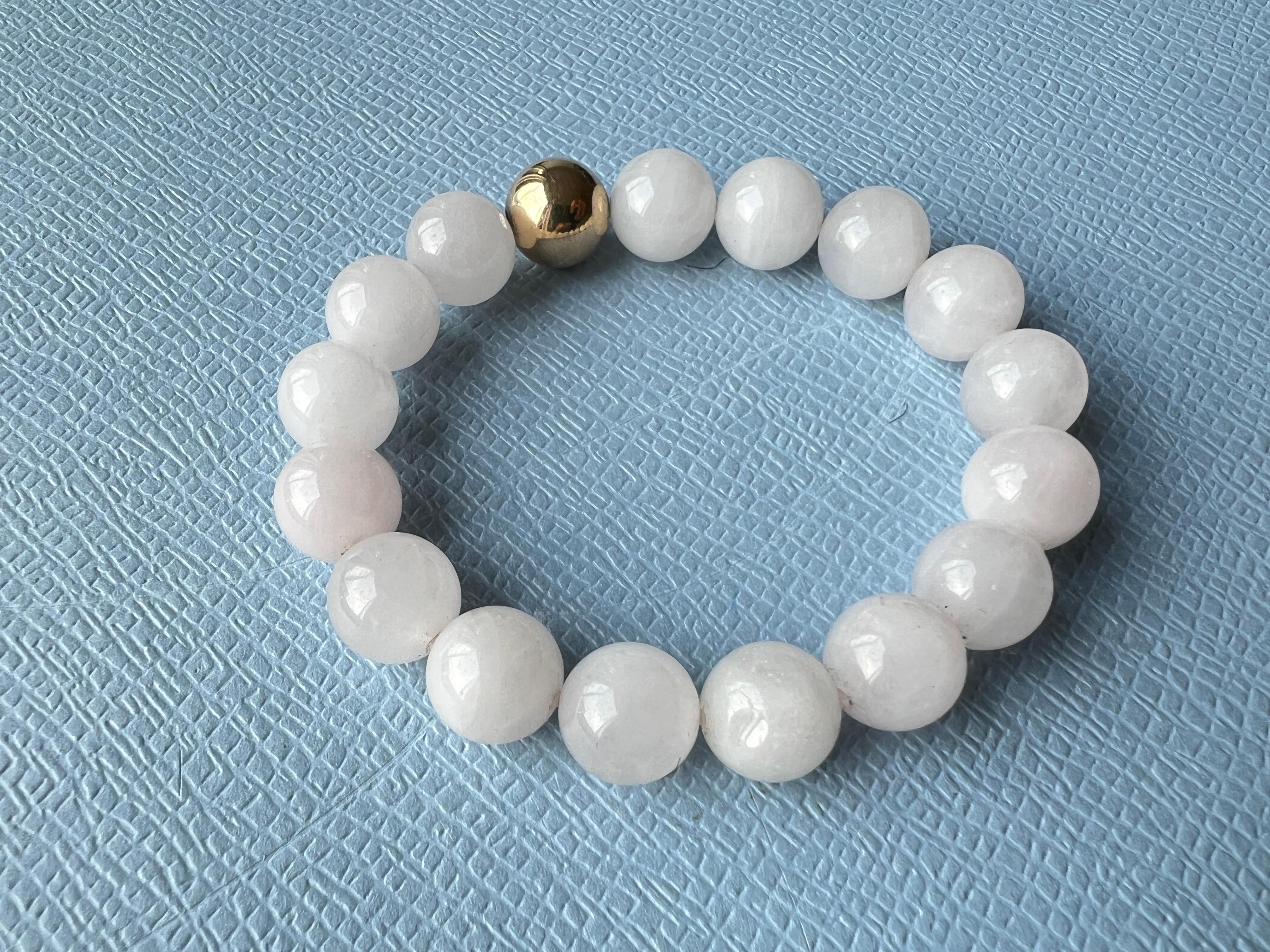 Taglio rotondo Bracciale con perline di quarzo rosa in vendita