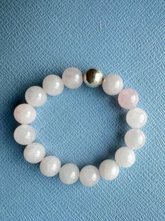 Rose Quartz Gemstone Bead Bracelet Silver Heart Chakra