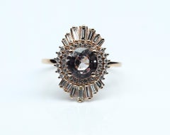 Light Pink Sapphire Diamond ring 18KT gold Rare Pastel engagement ring Baguette