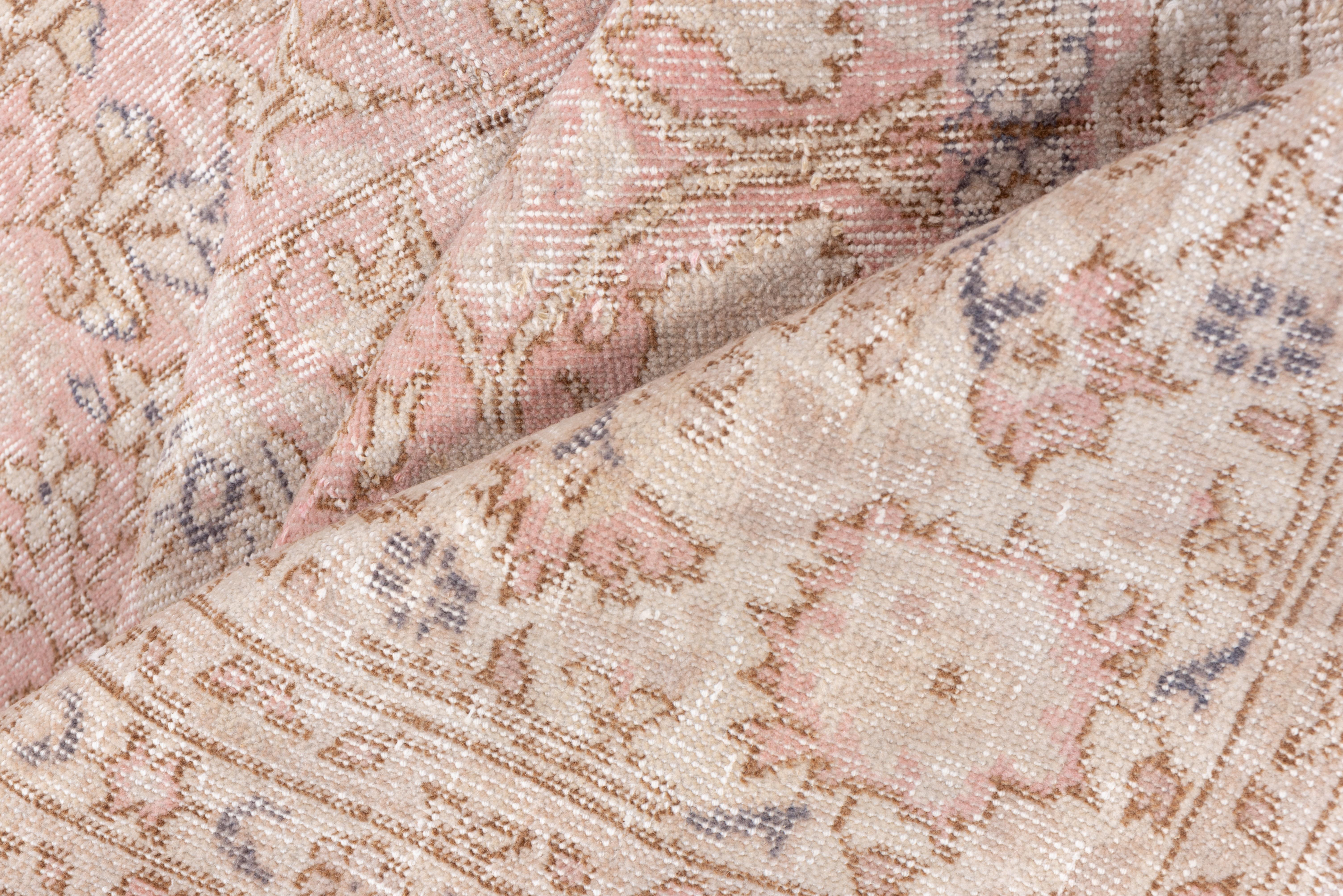 Hand-Knotted Light Pink Turkish Oushak Carpet, Ivory Borders