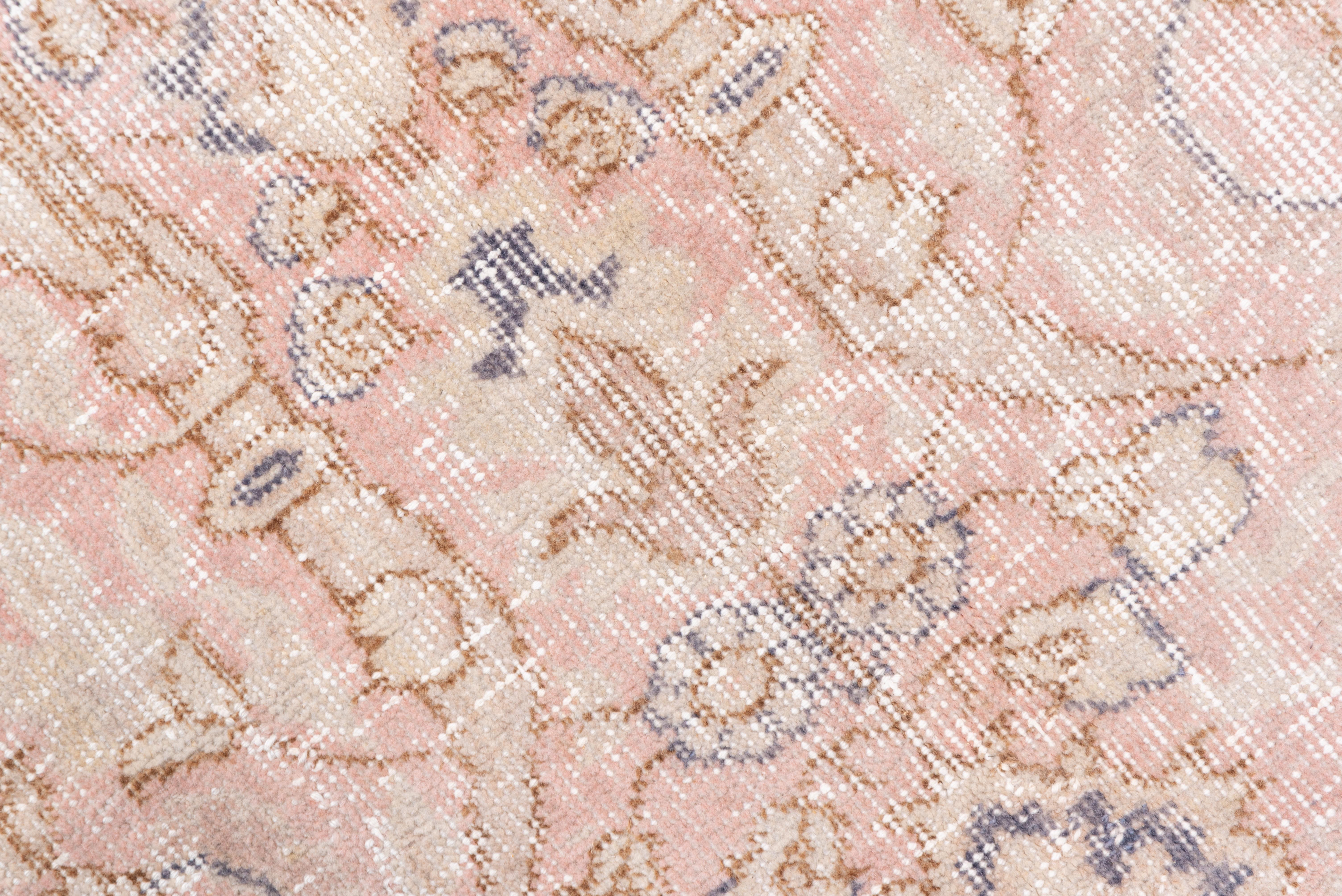 Wool Light Pink Turkish Oushak Carpet, Ivory Borders