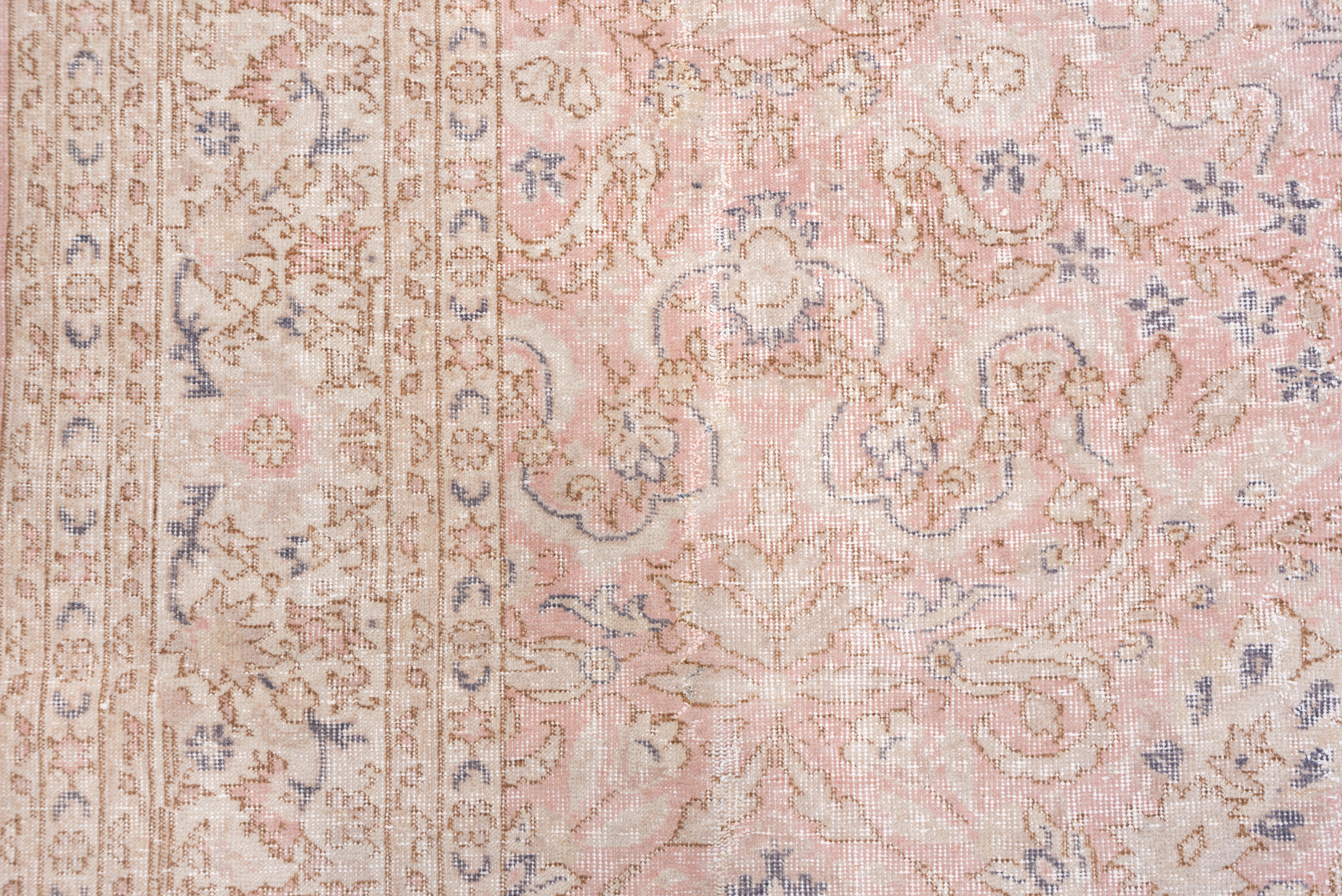 Light Pink Turkish Oushak Carpet, Ivory Borders 1