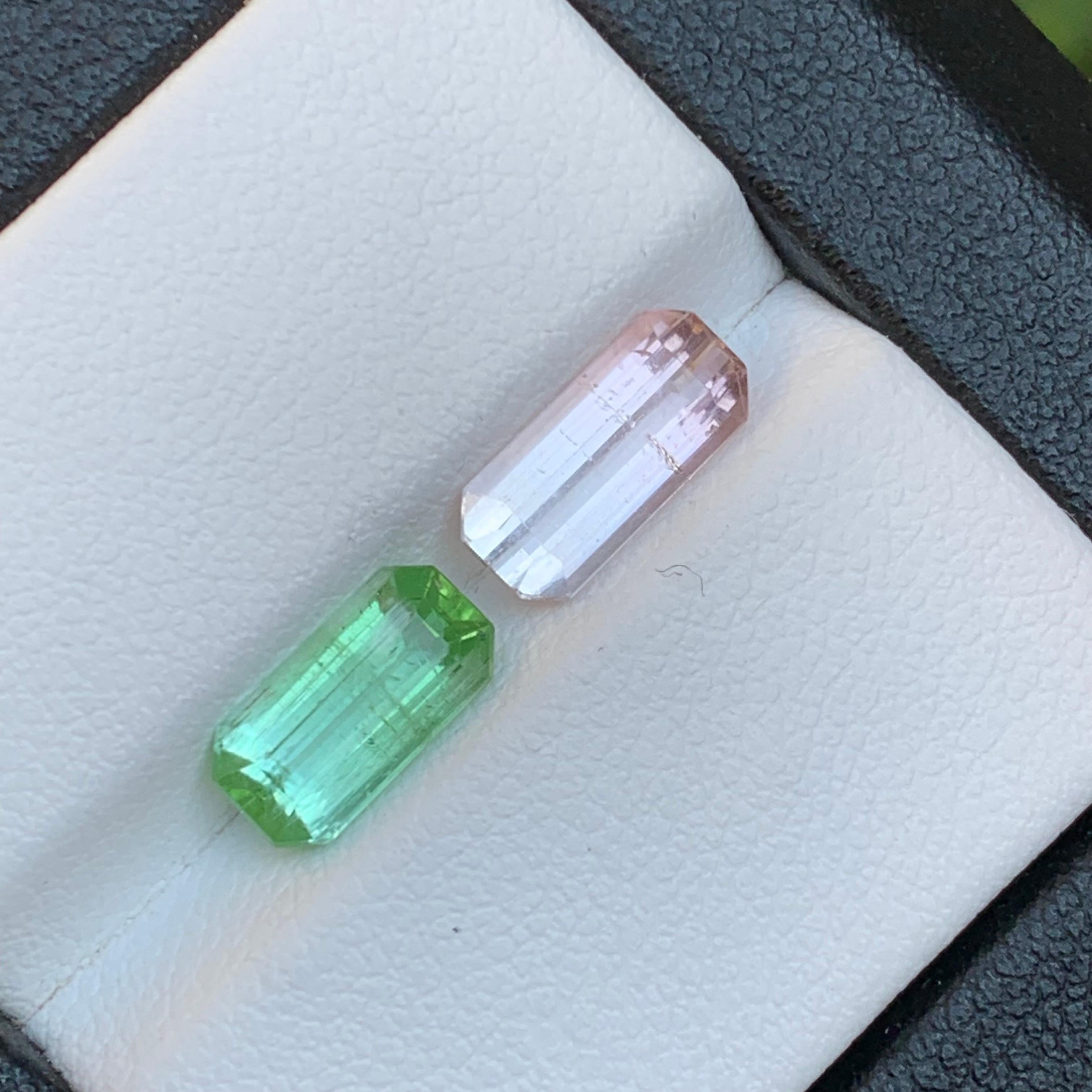 Pierres précieuses non serties, tourmaline naturelle rose clair et vert vif taille émeraude de 3,45 carats en vente 4