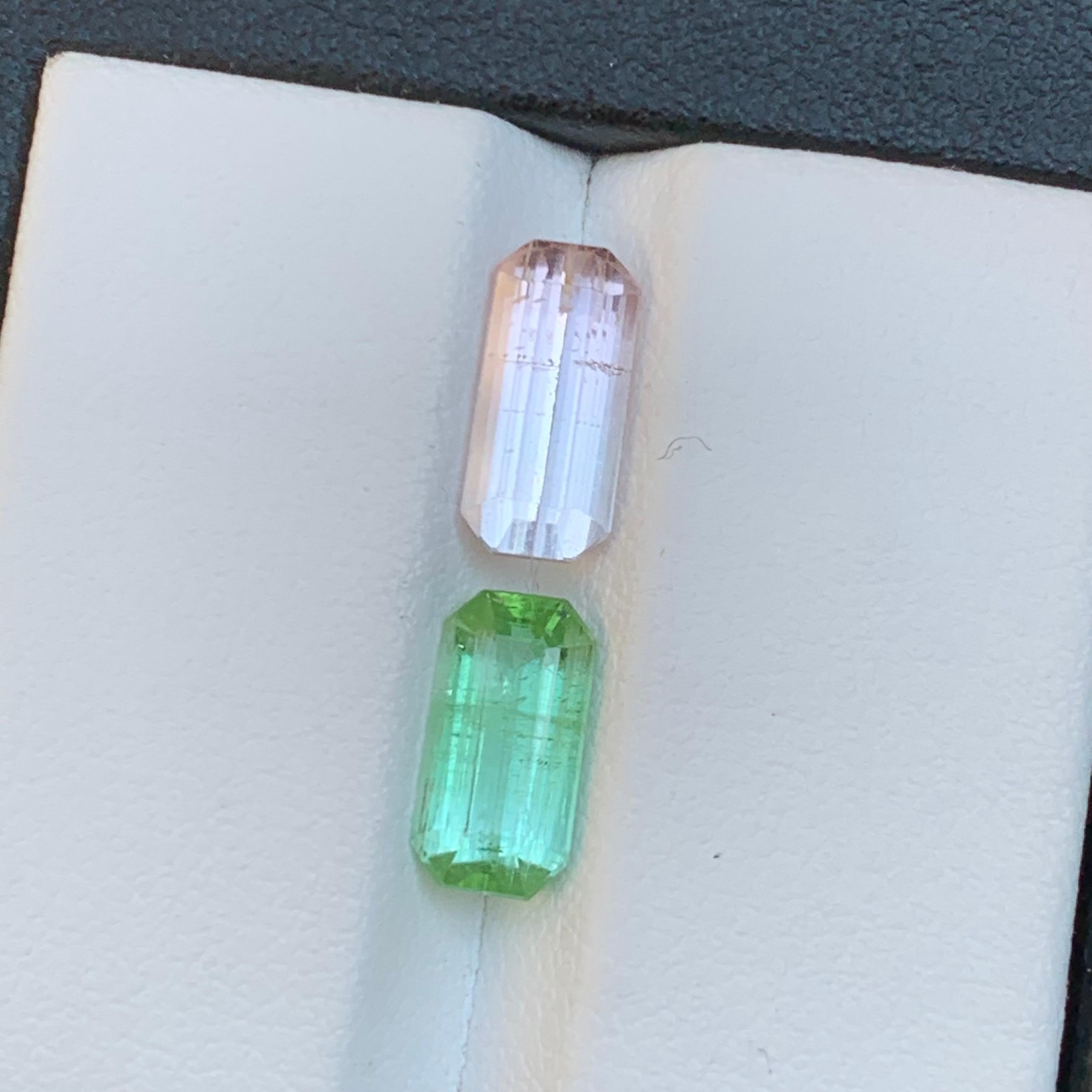Pierres précieuses non serties, tourmaline naturelle rose clair et vert vif taille émeraude de 3,45 carats en vente 5
