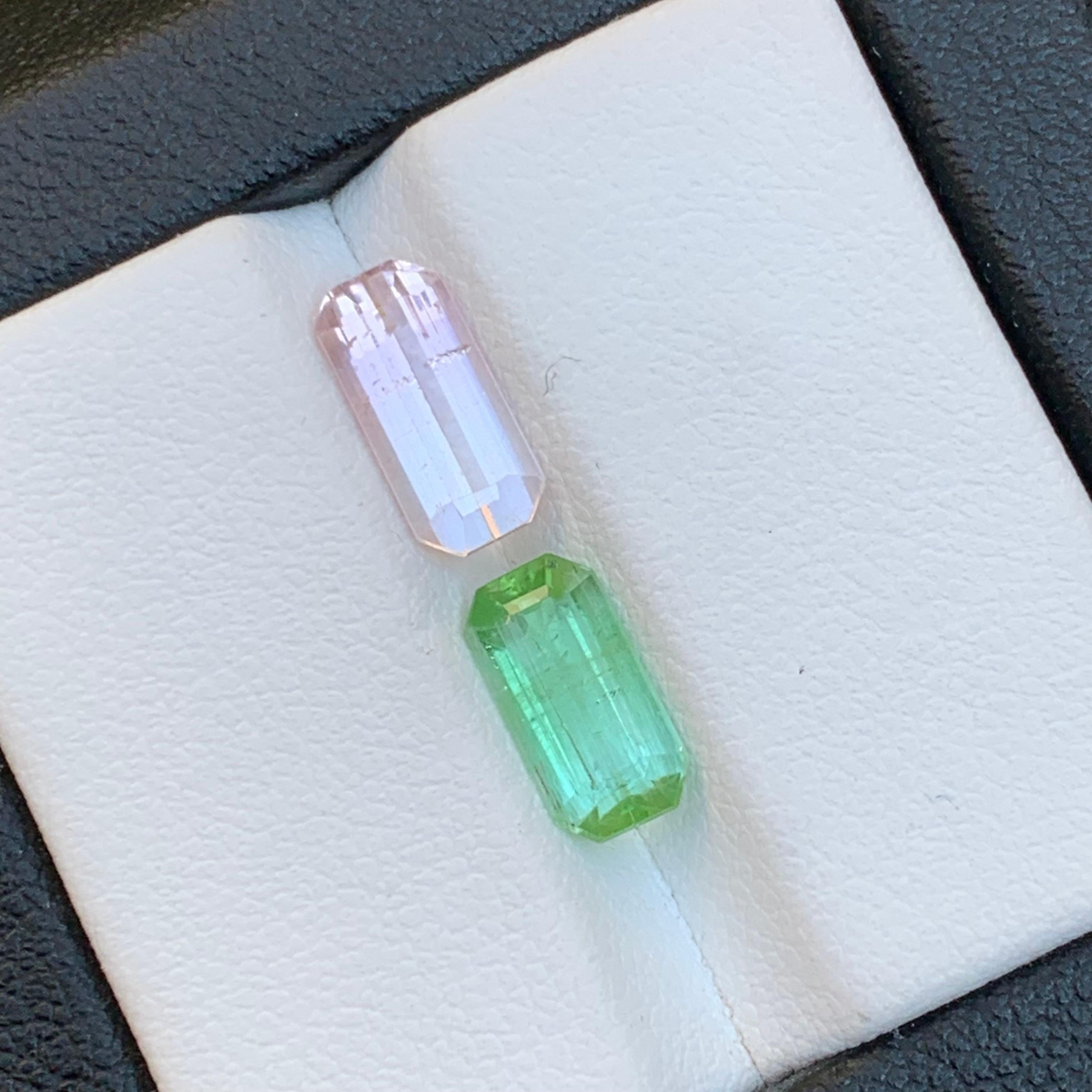 Pierres précieuses non serties, tourmaline naturelle rose clair et vert vif taille émeraude de 3,45 carats en vente 6