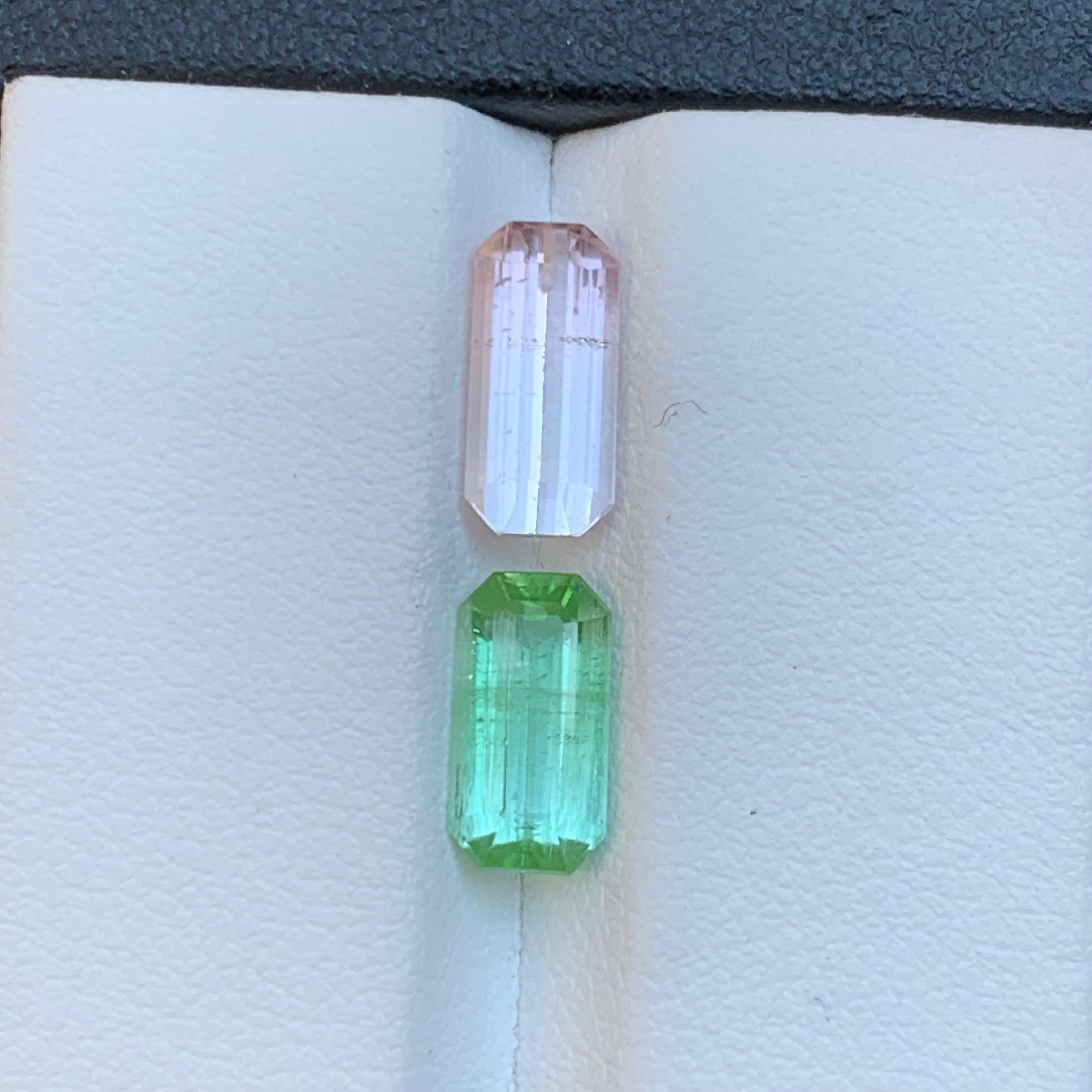 Pierres précieuses non serties, tourmaline naturelle rose clair et vert vif taille émeraude de 3,45 carats Neuf - En vente à Peshawar, PK