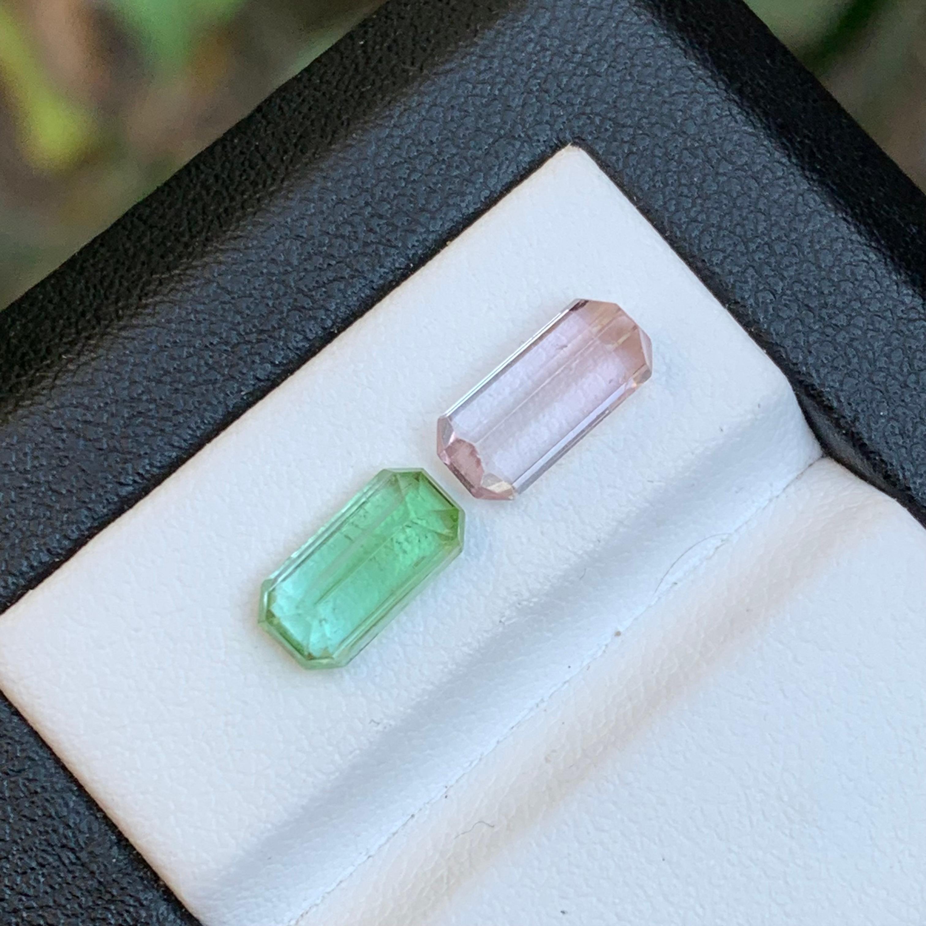 Pierres précieuses non serties, tourmaline naturelle rose clair et vert vif taille émeraude de 3,45 carats Unisexe en vente