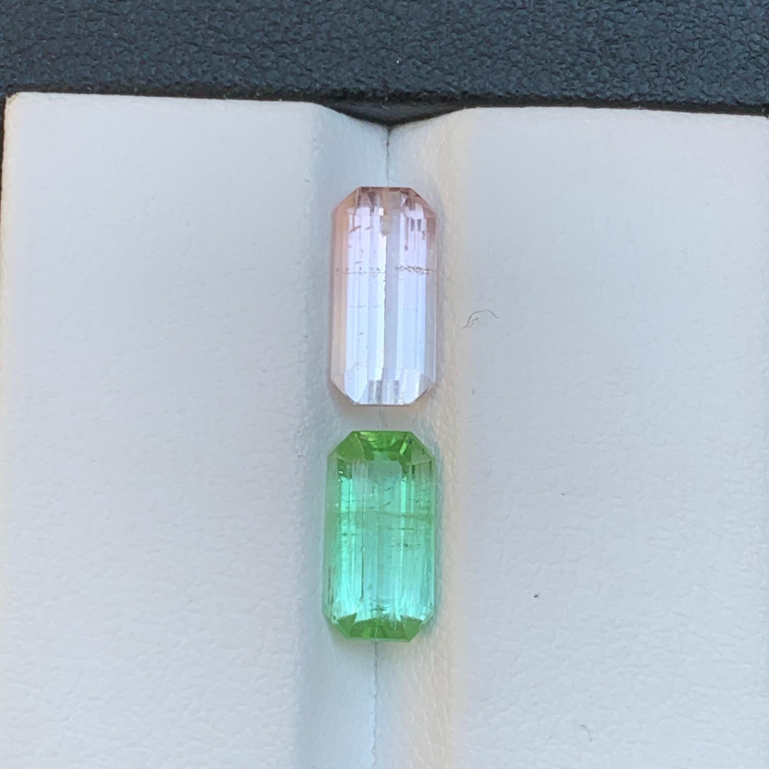 Pierres précieuses non serties, tourmaline naturelle rose clair et vert vif taille émeraude de 3,45 carats en vente 3