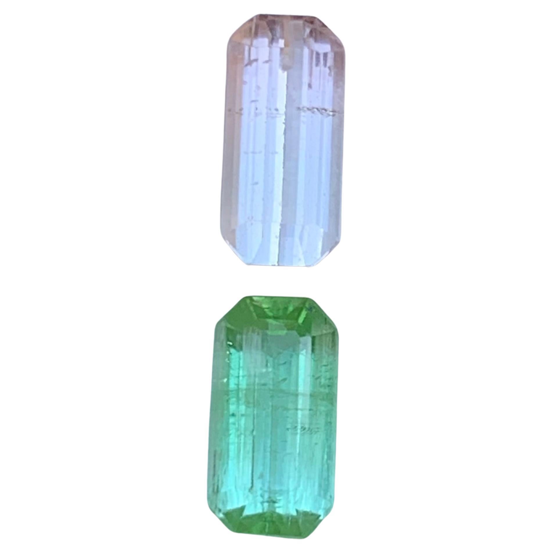 Light Pink & Vibrant Green Natural Tourmaline Loose Gemstones 3.45Ct Emerald Cut