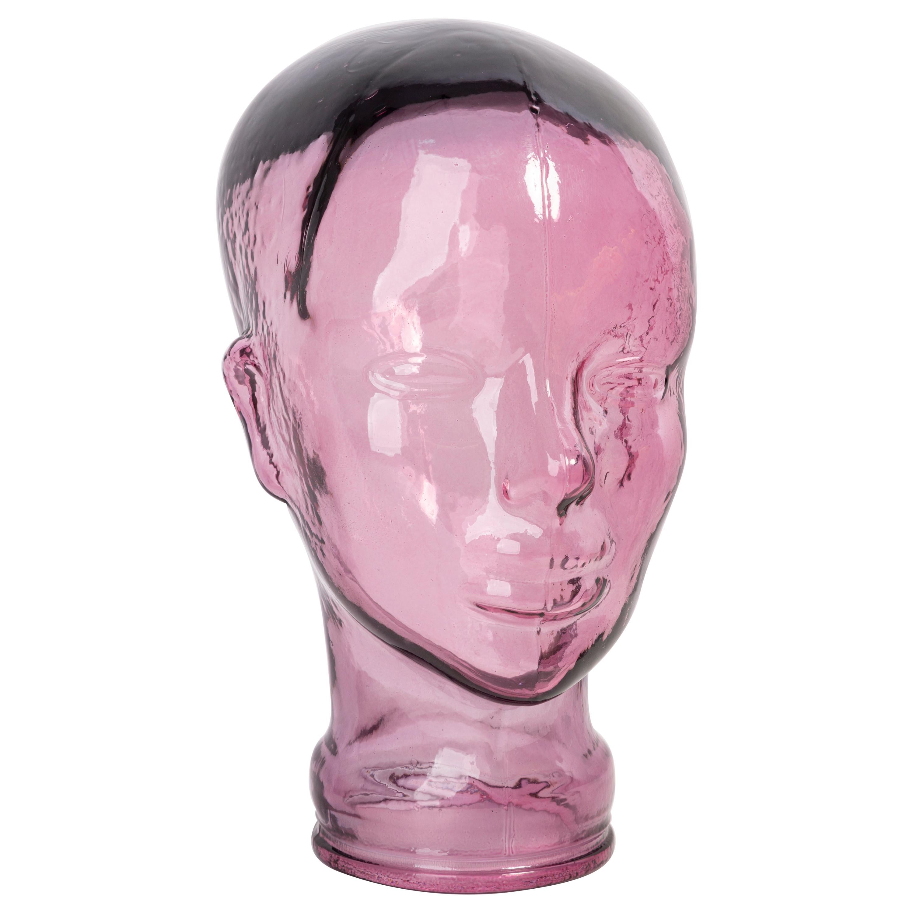 Light Pink Vintage Decorative Mannequin Glass Head Sculpture, 1970s, Germany For Sale