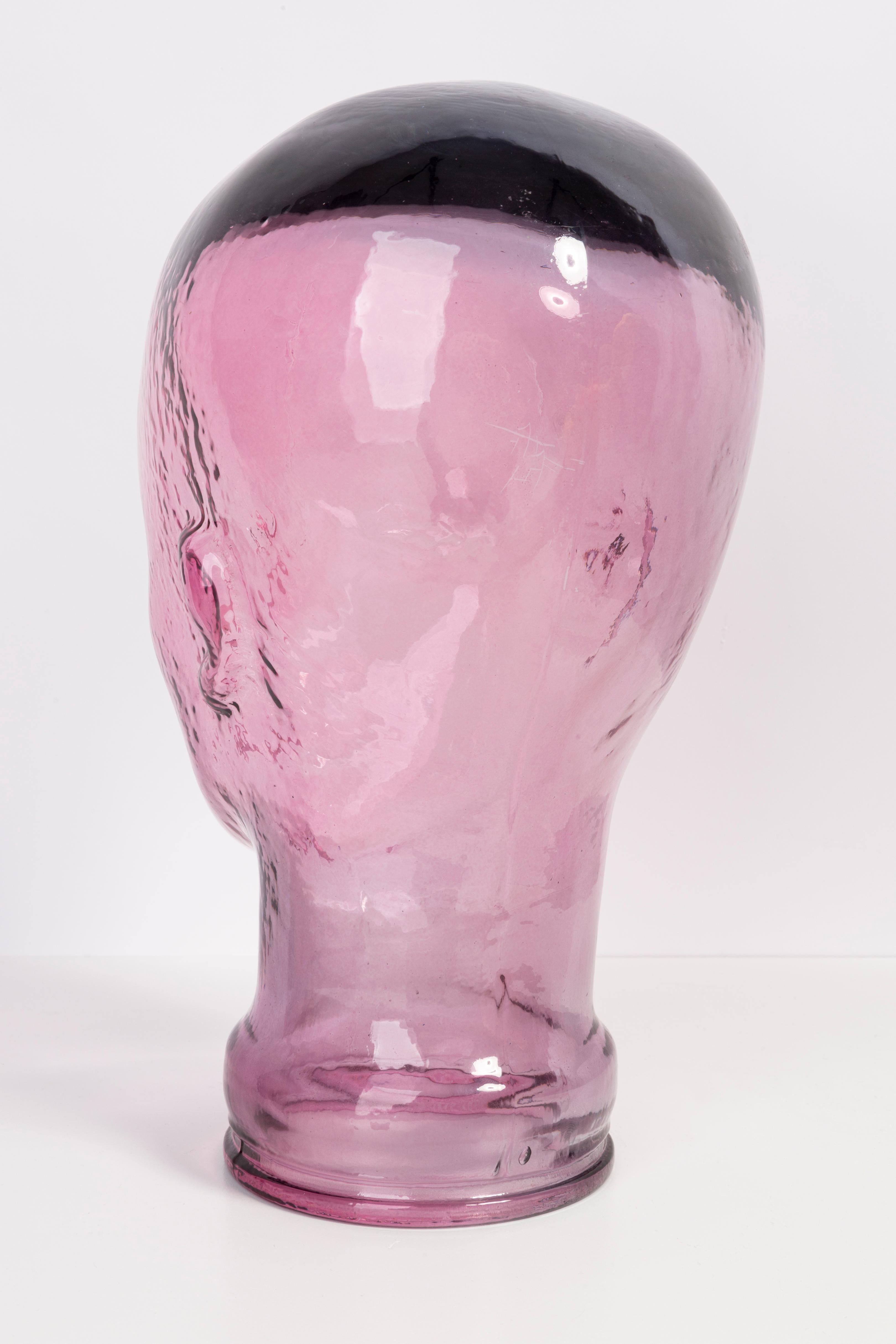 Light Pink Vintage Decorative Mannequin Glass Head Sculpture, 1970s, Germany For Sale 2